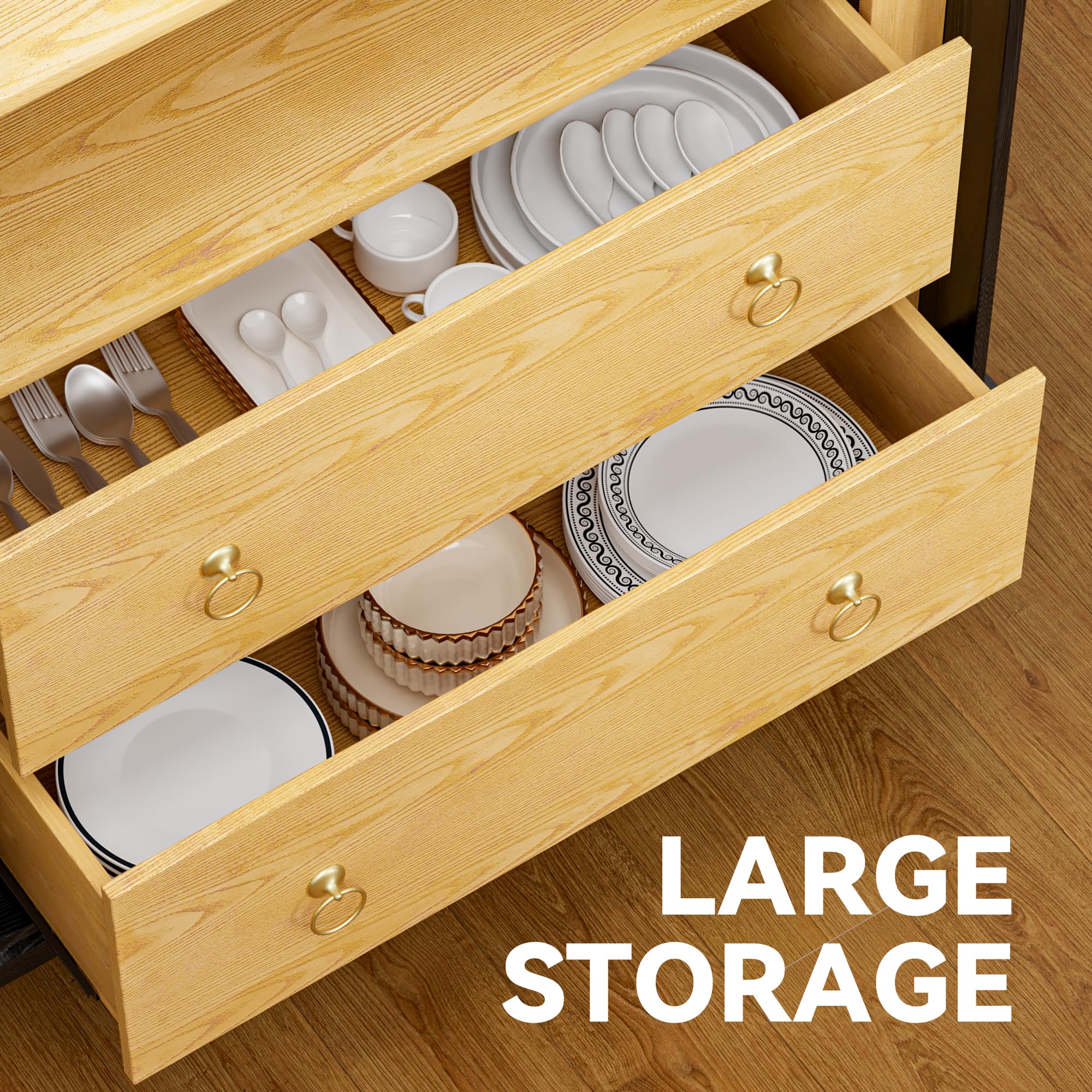 71" Arched Storage Cabinet with Drawers and Glass Doors
