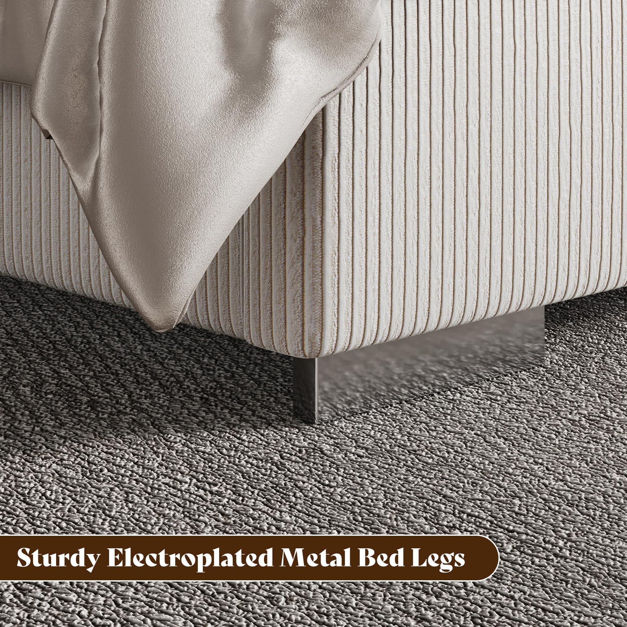 Queen Upholstered Platform Bed Frame with Fireplace and Tall Wingback Headboard