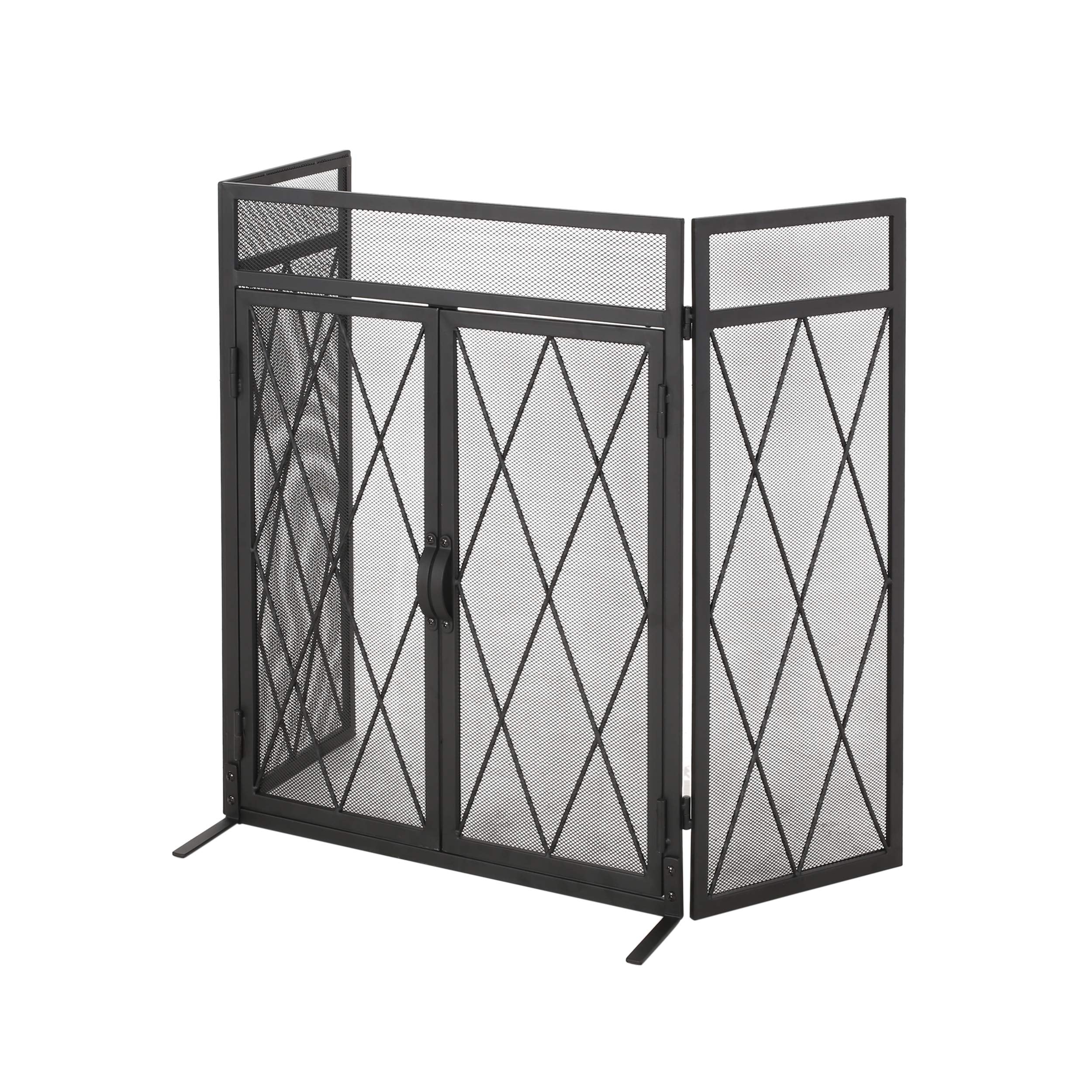 Modern Iron Folding Fireplace Screen with Door
