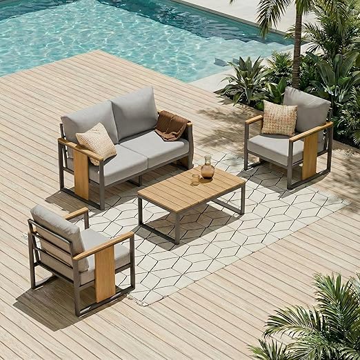 5-Piece Aluminum Outdoor Patio Sectional Conversation Set with Coffee Table