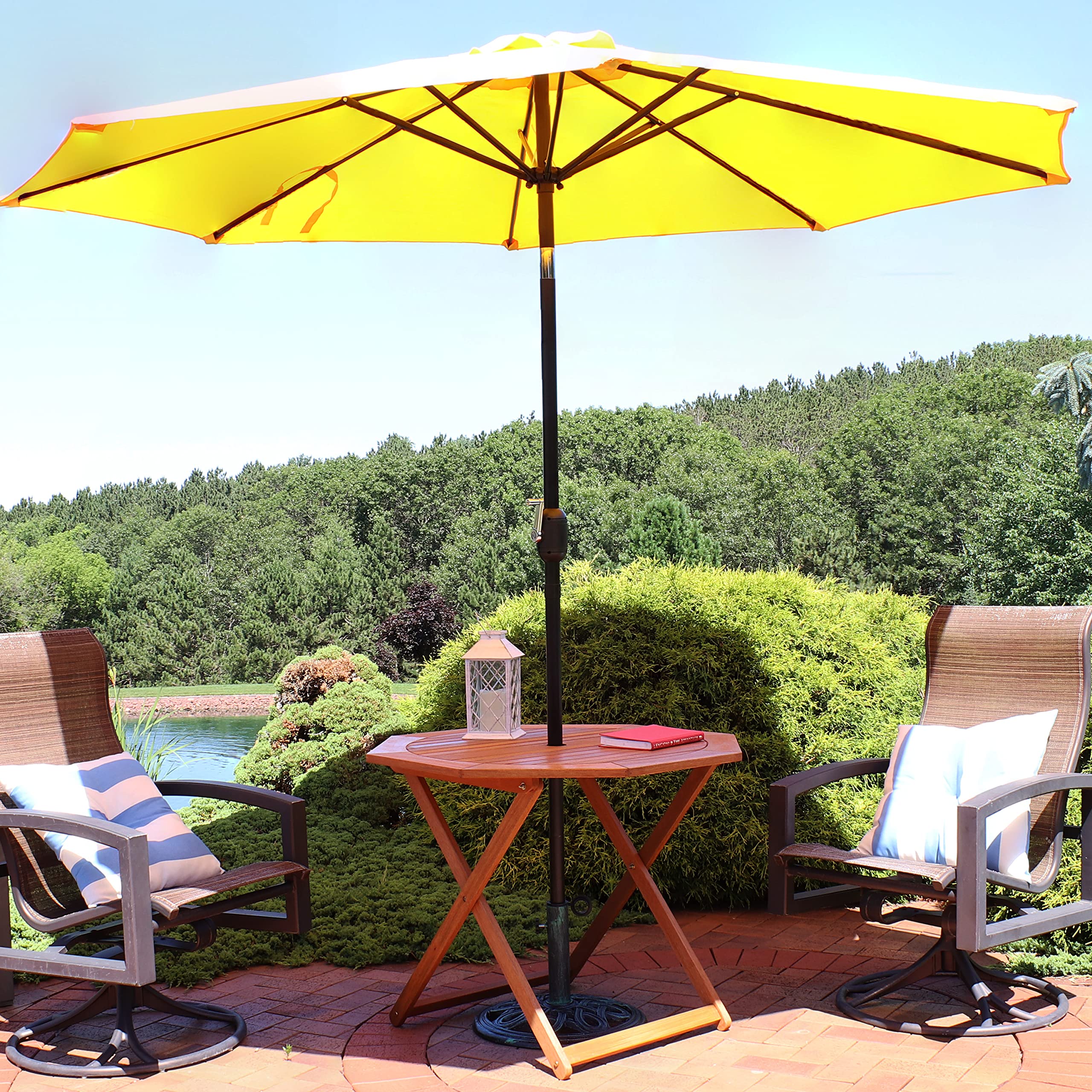 Folding Meranti Wood Outdoor Dining Table with Umbrella Hole