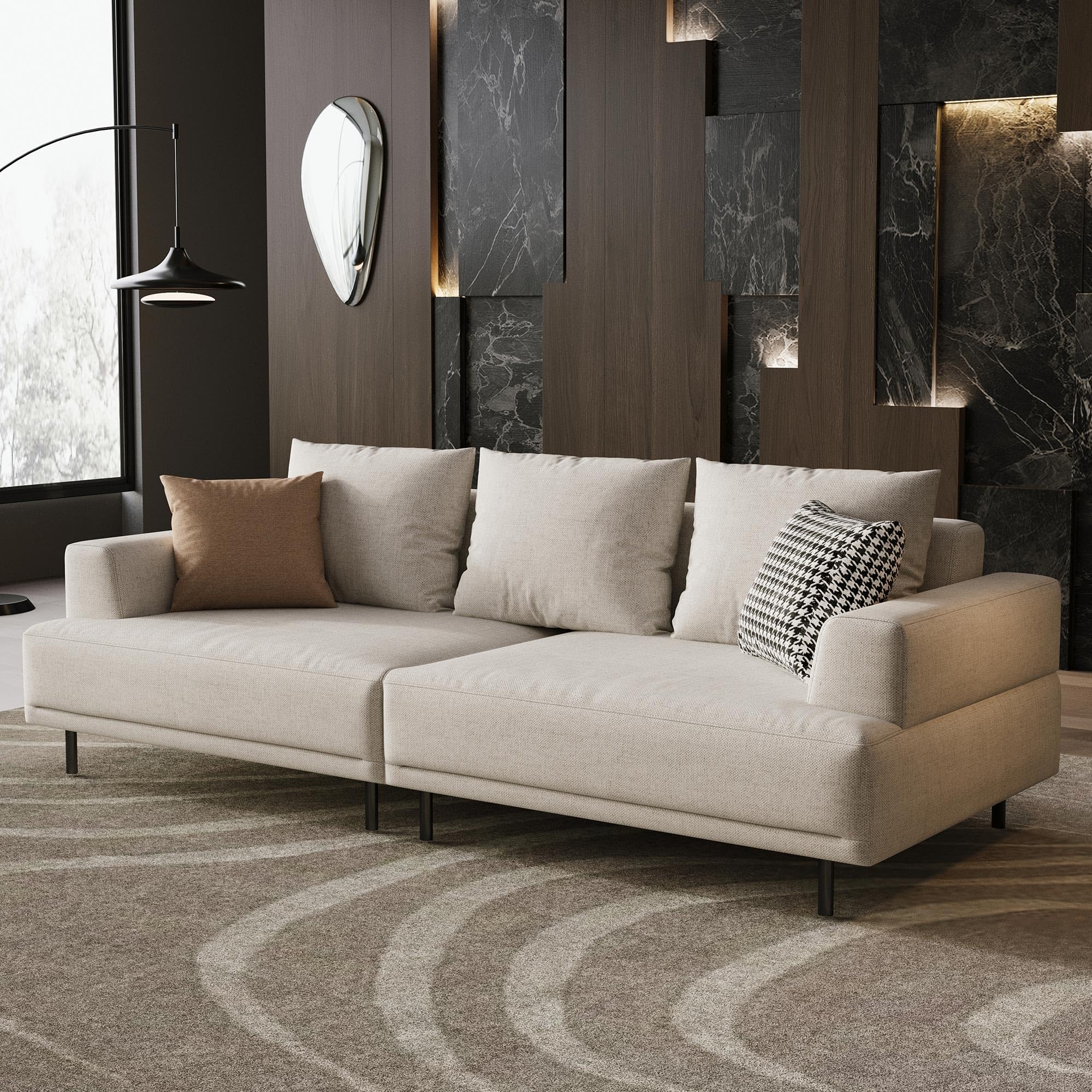 Cream Fabric Sectional Sofa with Metal Legs