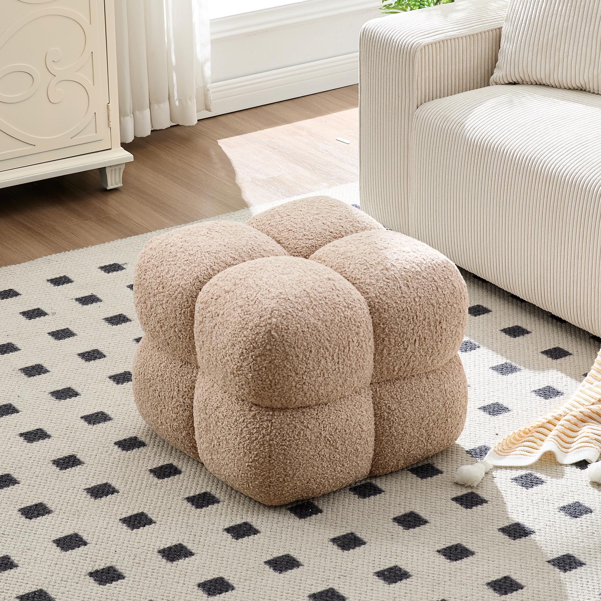 Square Pouf Ottoman Fuzzy Sherpa Footrest
