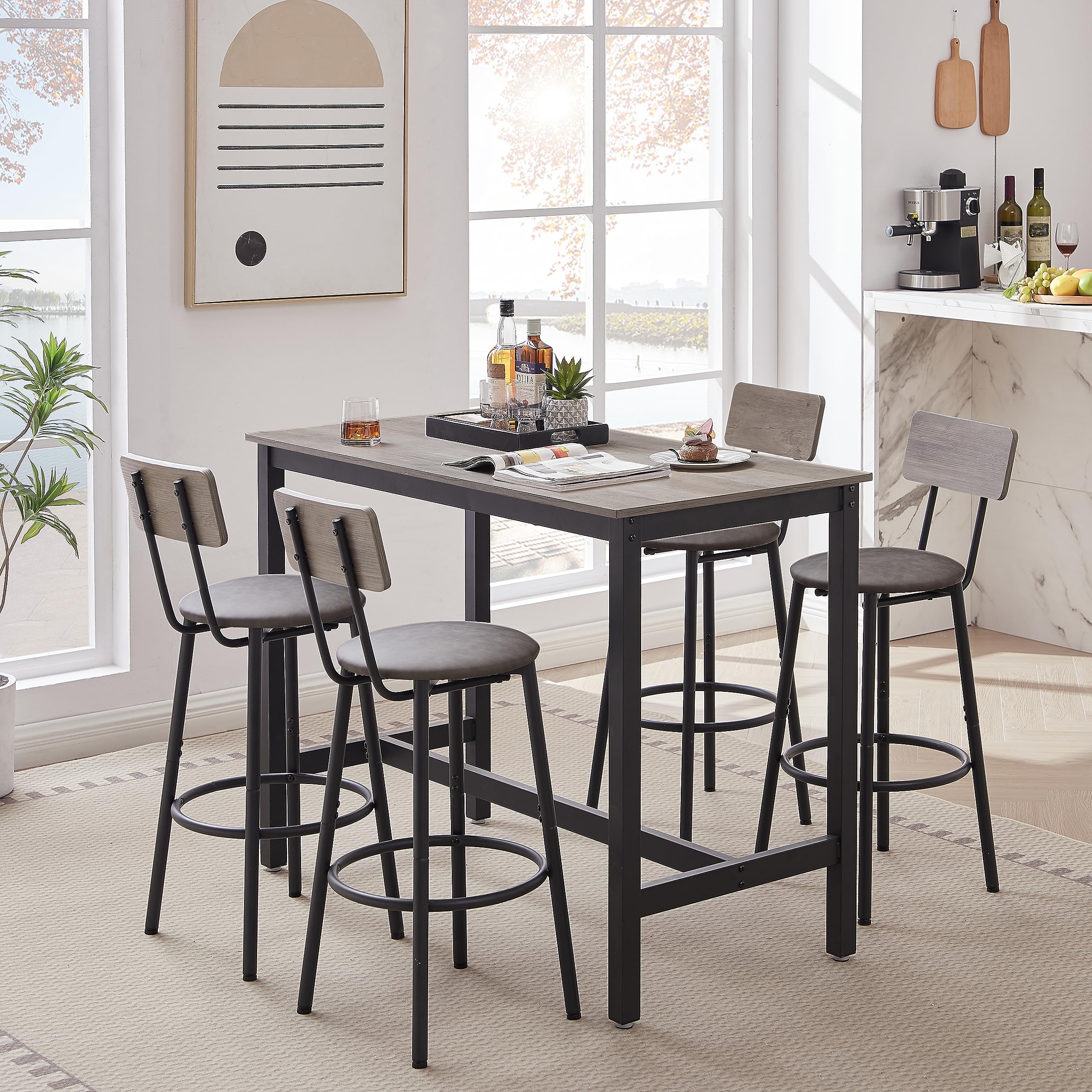 5-Piece Bar Table Set with Upholstered Stools
