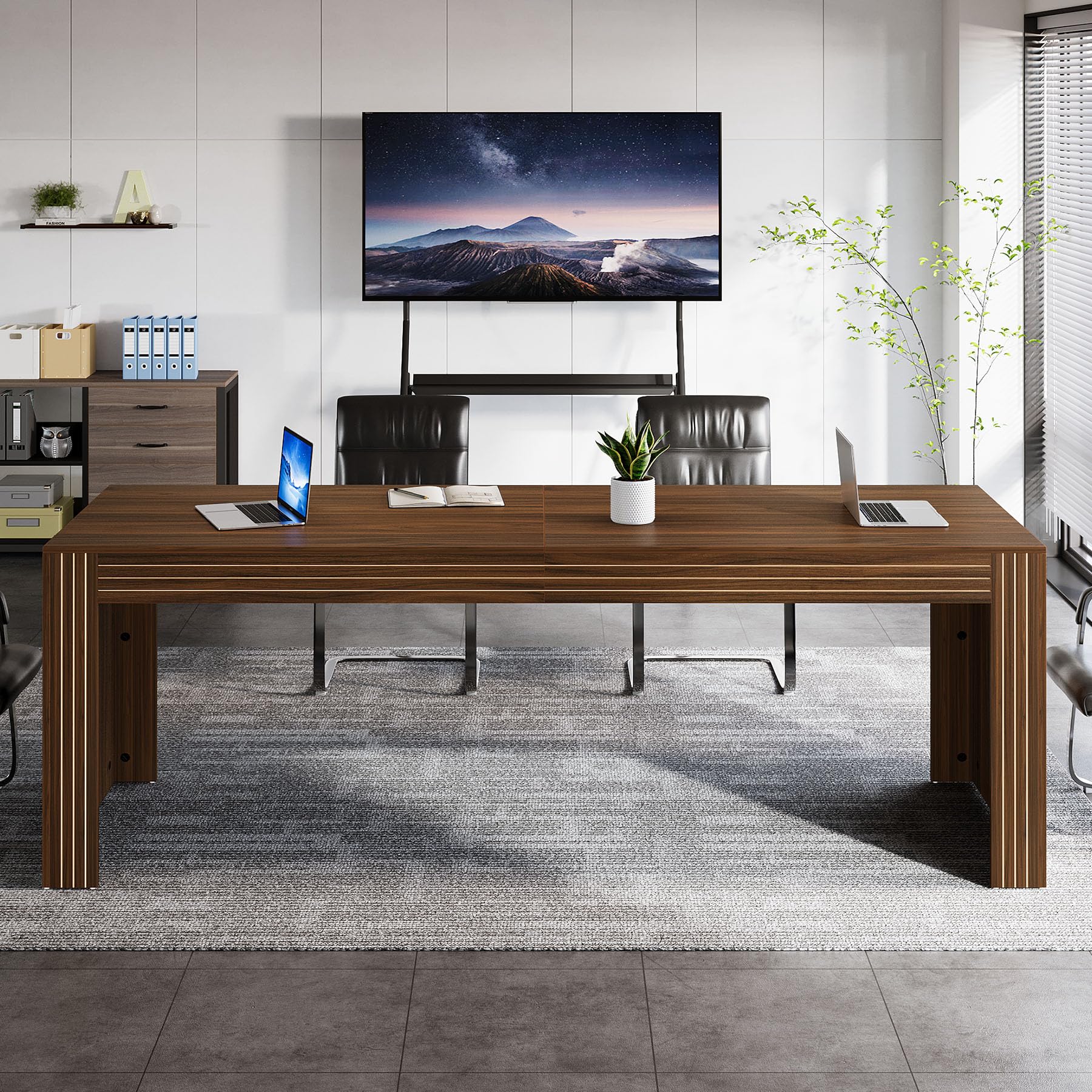 Large Conference Table 78.74" Rectangular Meeting Desk Walnut Brown