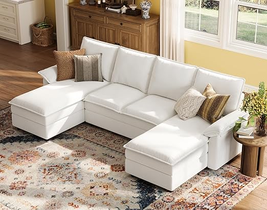 U-Shaped Cloud Couch Sectional Sofa 115" with Double Chaise Lounge