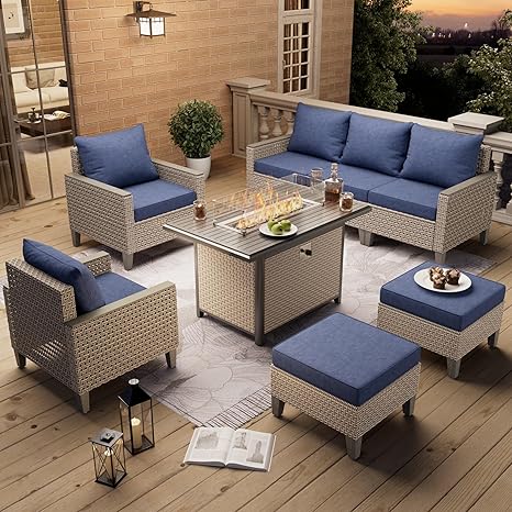 7-Piece Modular Patio Sectional Sofa Set with Ottomans