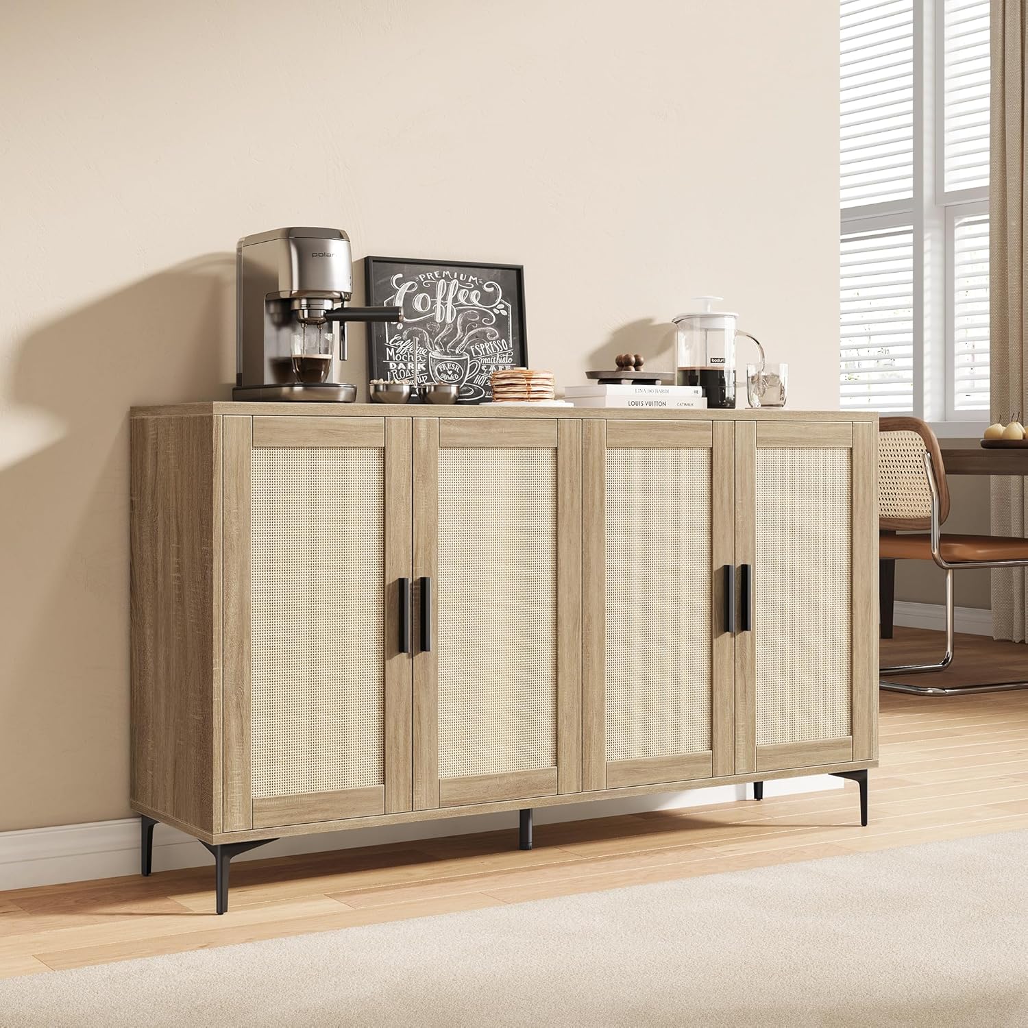 48" Rattan Buffet Cabinet with Adjustable Shelves
