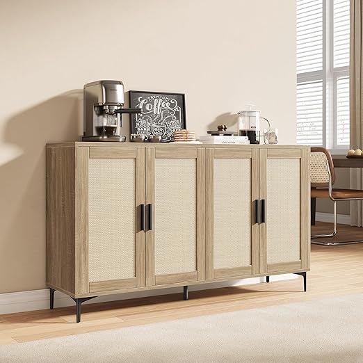 48" Rattan Buffet Cabinet with Adjustable Shelves