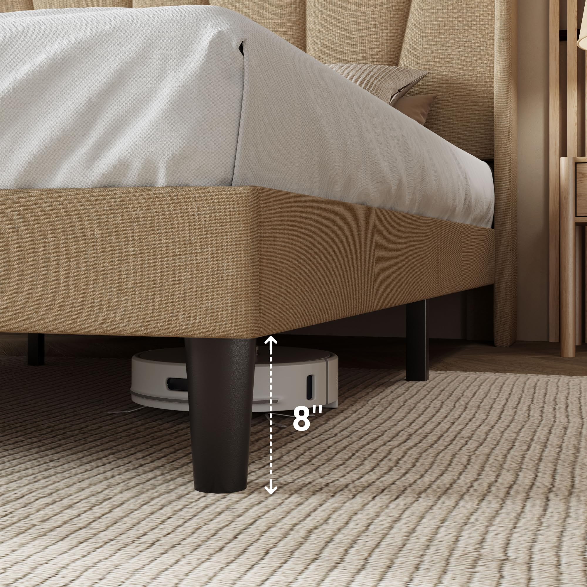 Queen Platform Bed Frame with Geometric Wingback Headboard