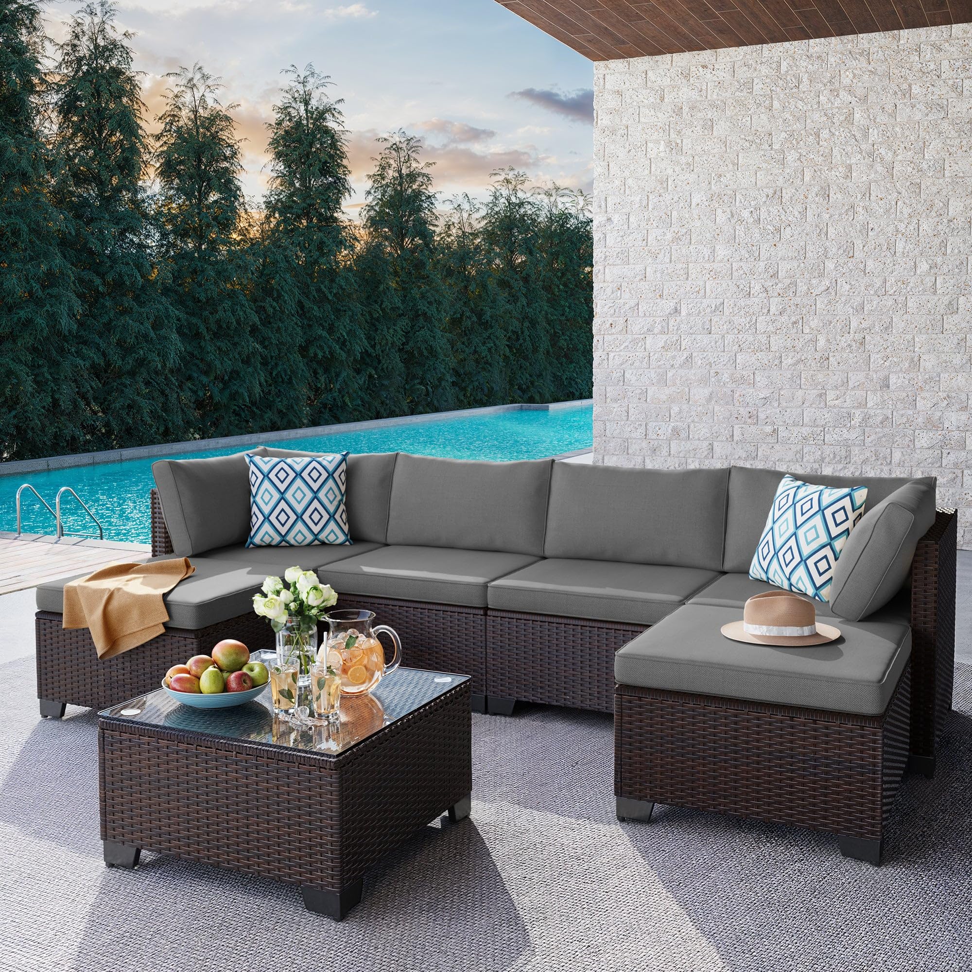 7-Piece Outdoor Patio Furniture Set with Waterproof Cushions