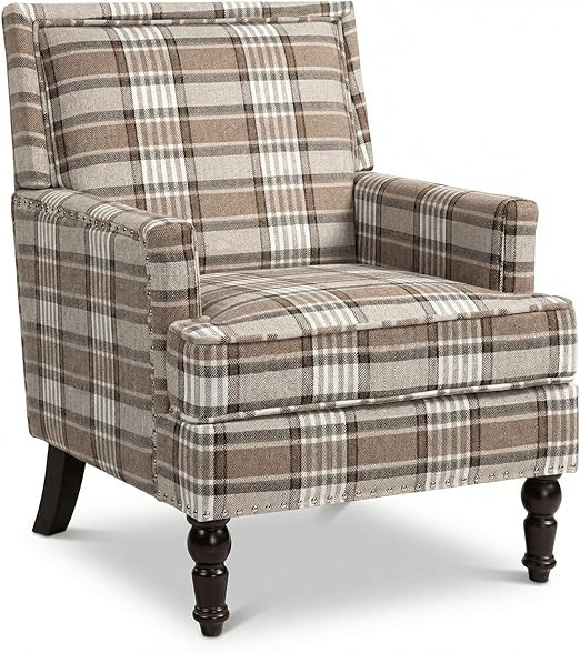 Mid-Century Modern Plaid Accent Chair