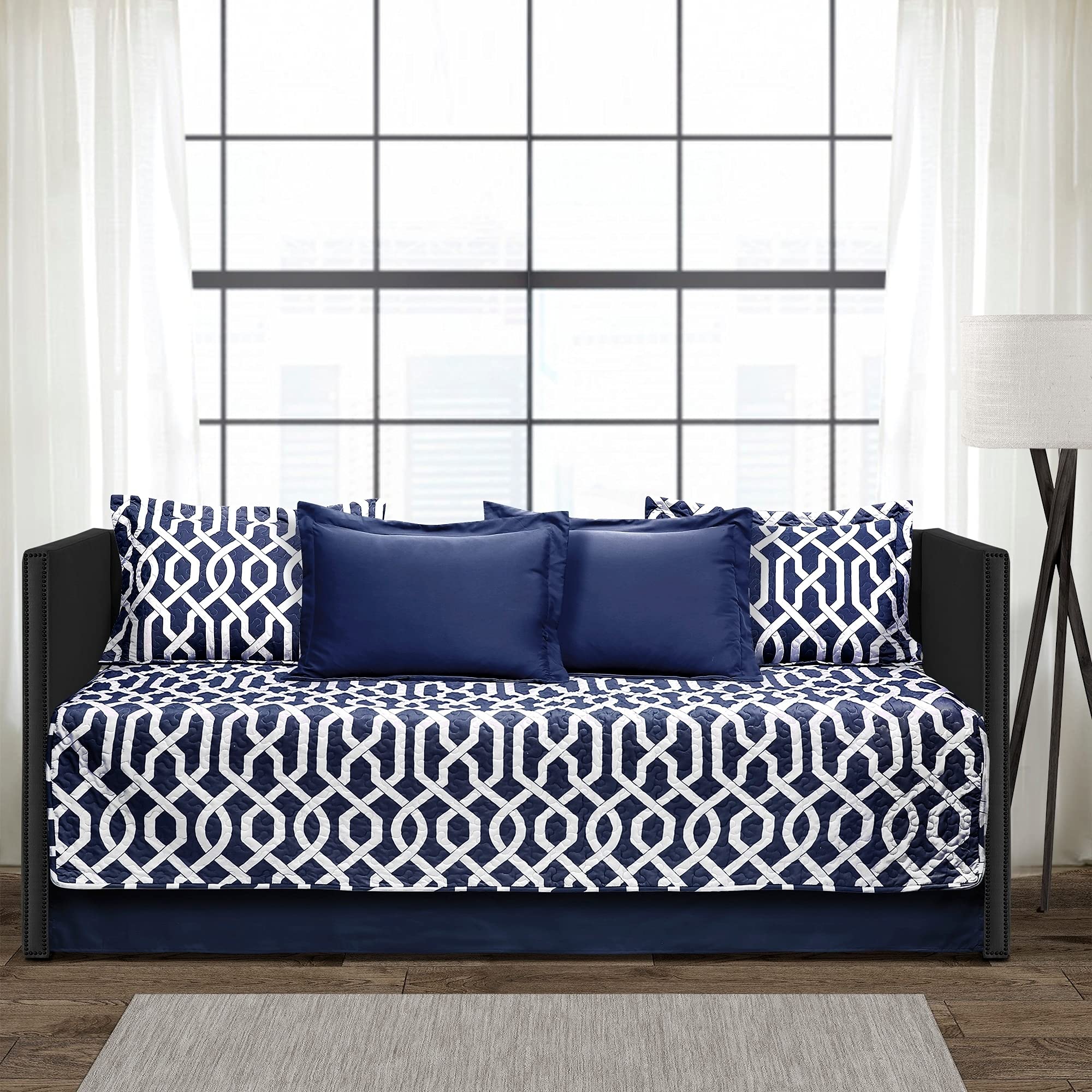 Edward Trellis Daybed Cover Set Navy White 6 Piece