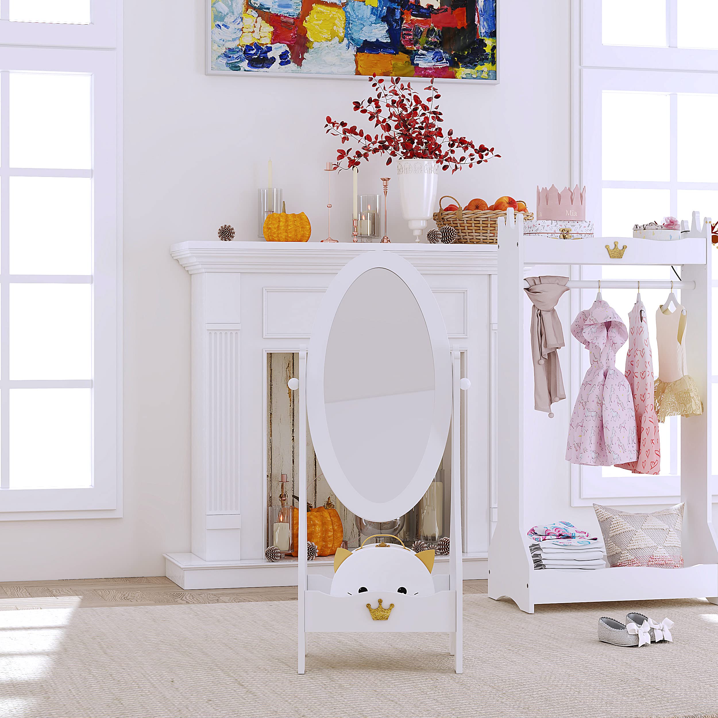 Kids Full Length Dressing Mirror with Storage