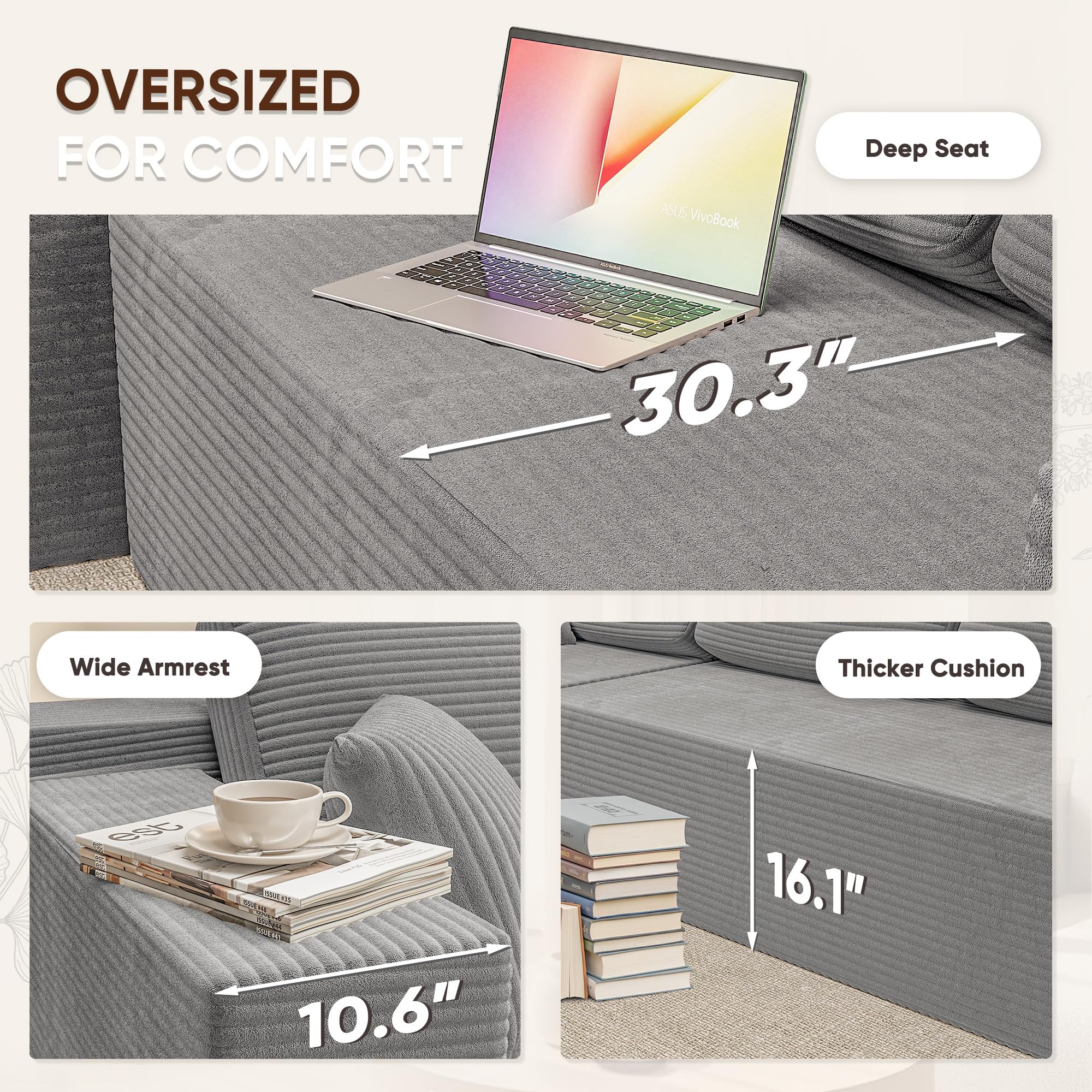 108" Cloud Sectional Sofa L-Shaped Modular Couch