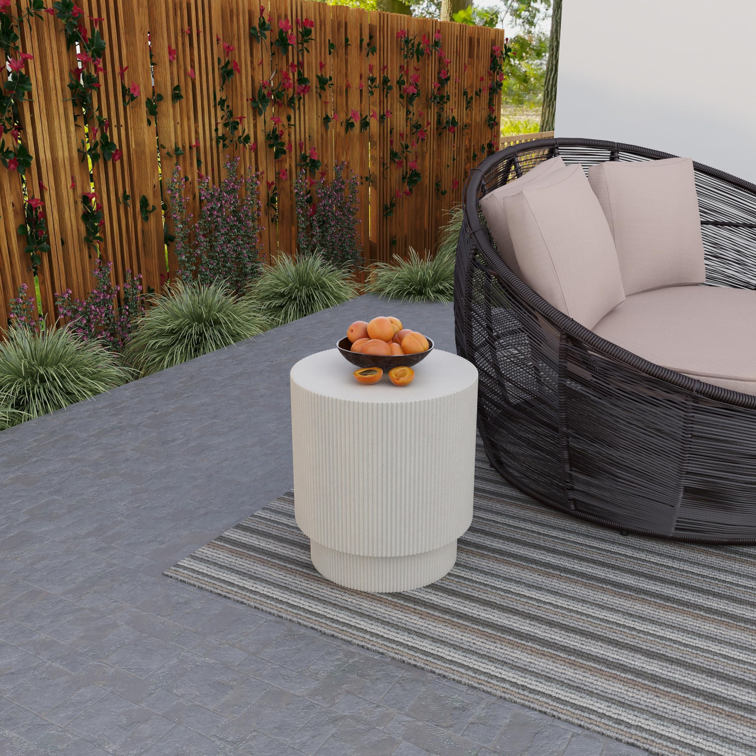 Modern Round Fiberstone Side Table - Weather-Resistant Outdoor Accent End Table