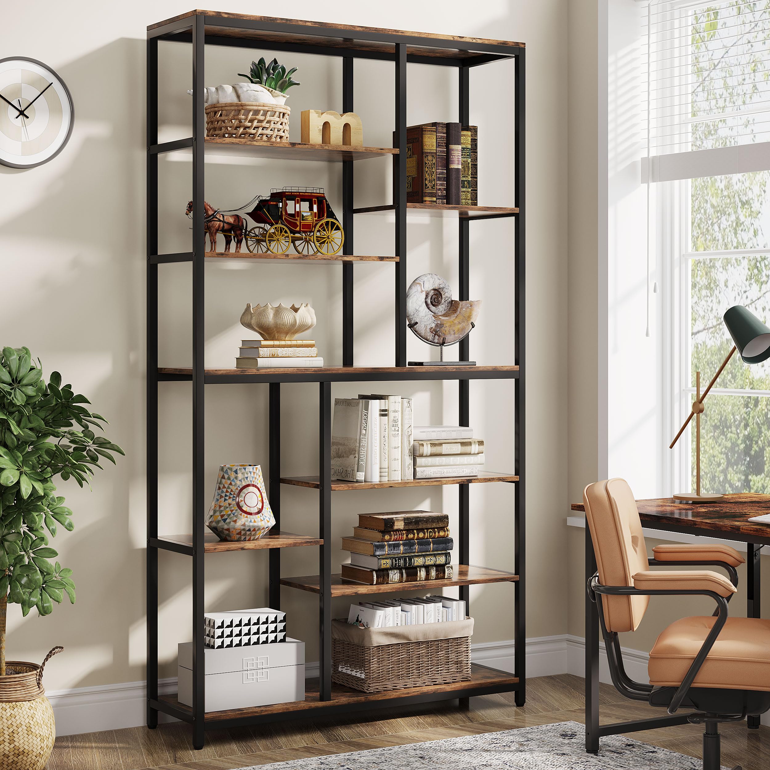 79-Inch Tall Staggered Bookshelf with 8 Open Shelves