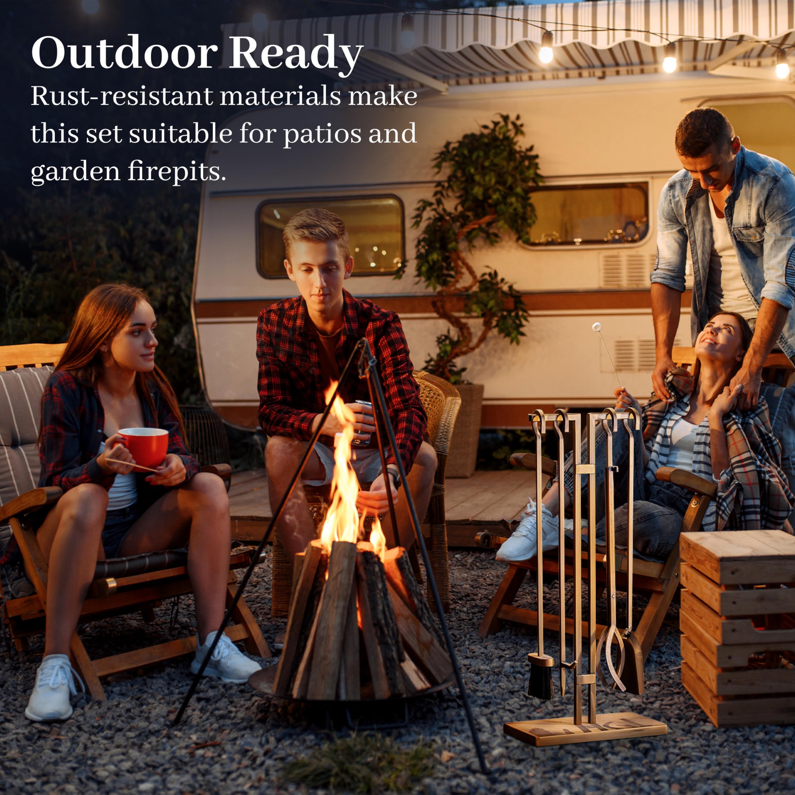 5-Piece Fireplace Tools Set with Stand