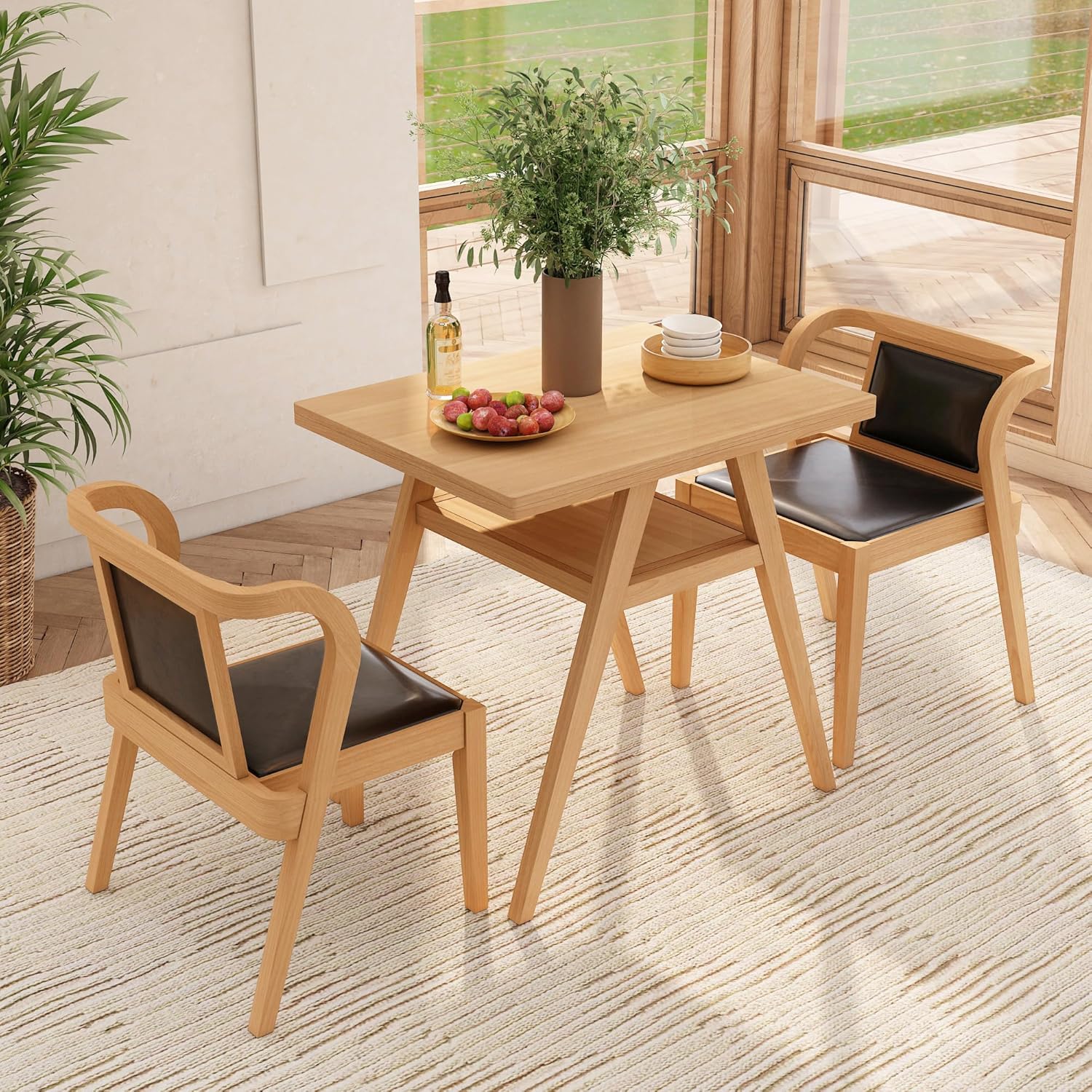 Bistro Stacking Table Chair Set of 3 with Rattan Backrest