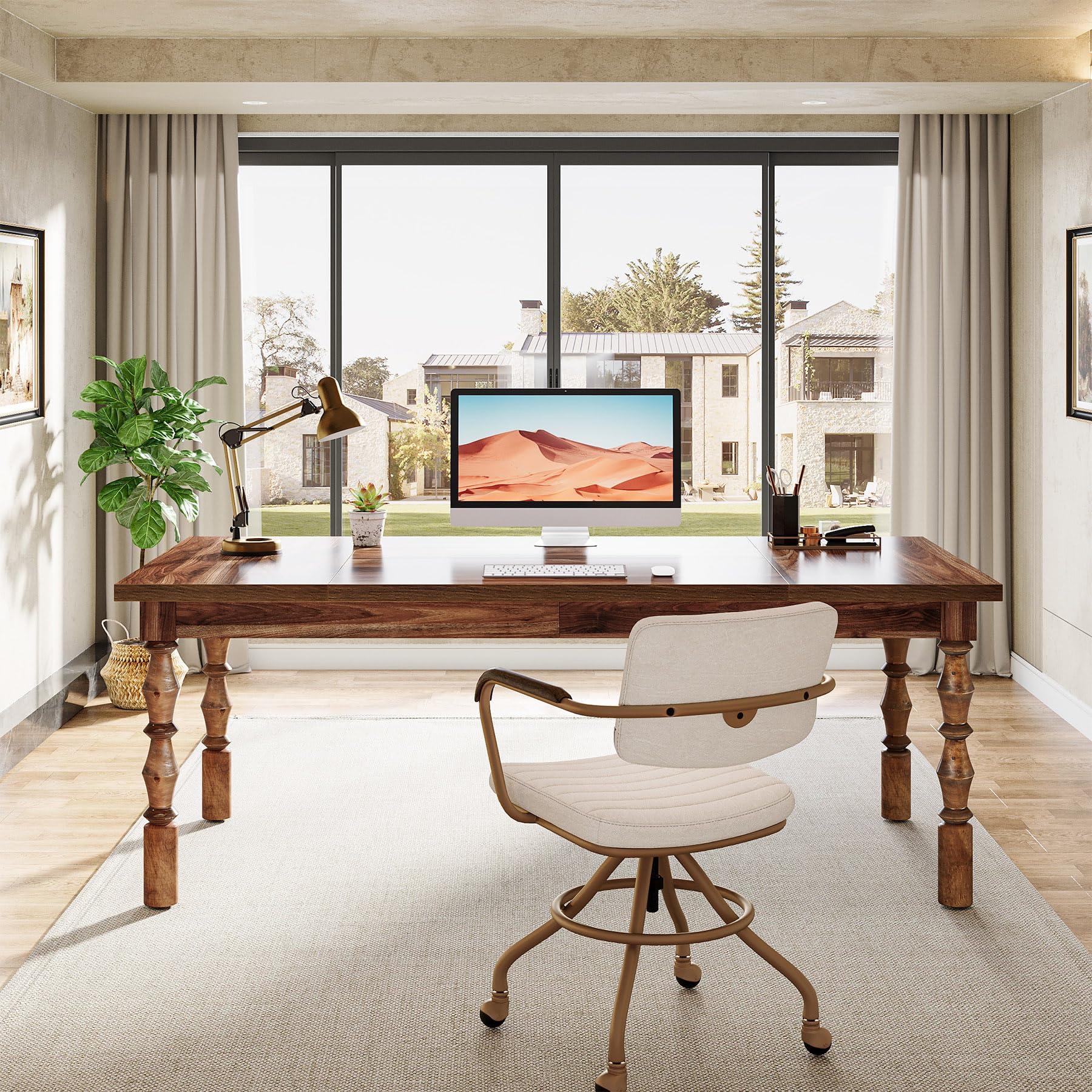 62.2-Inch Executive Office Desk with Turned Legs