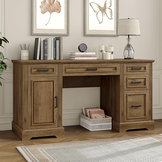 76" Farmhouse Executive Desk with Hutch and Charging Station