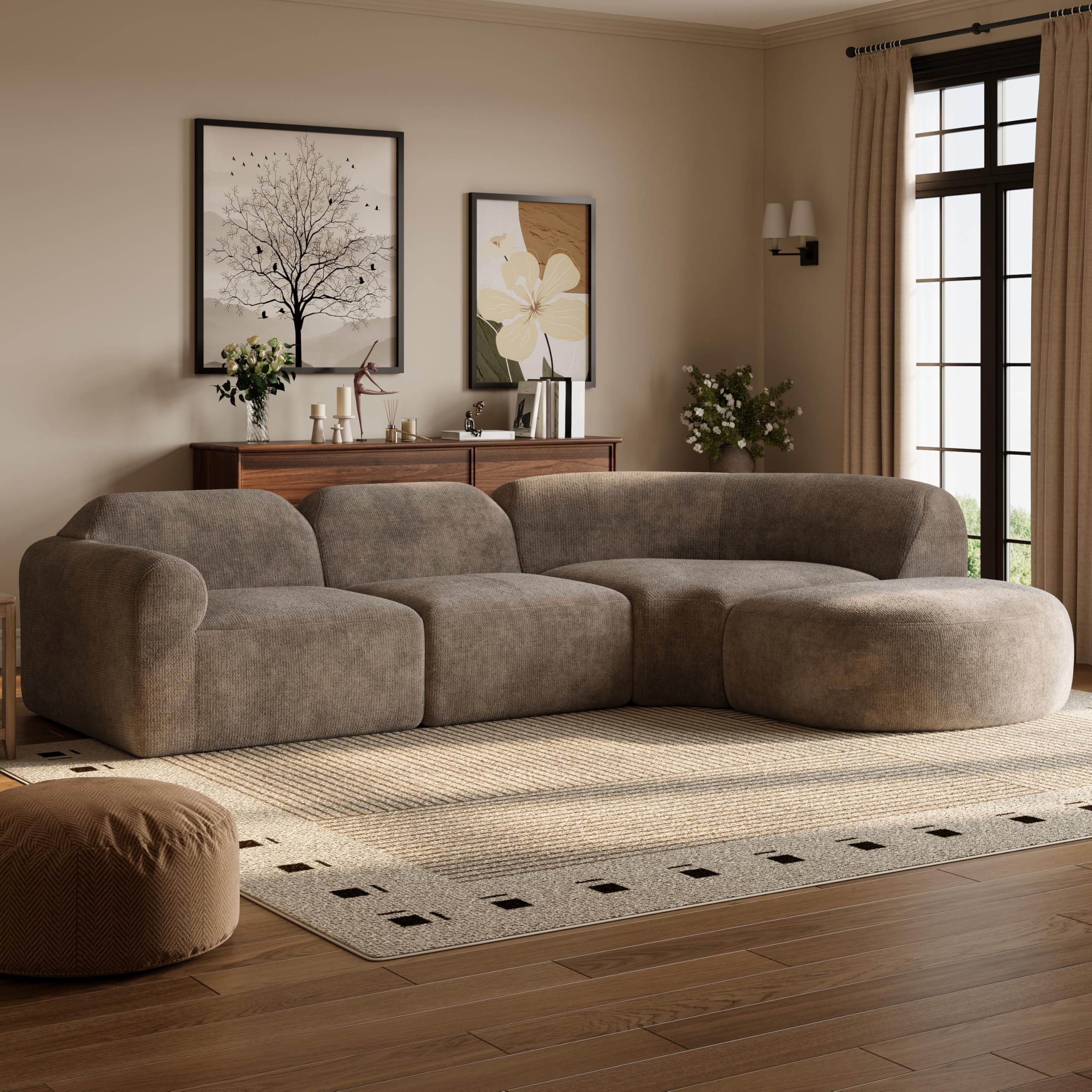Modern Curved Sectional Sofa with Ottoman - 4 Piece Set