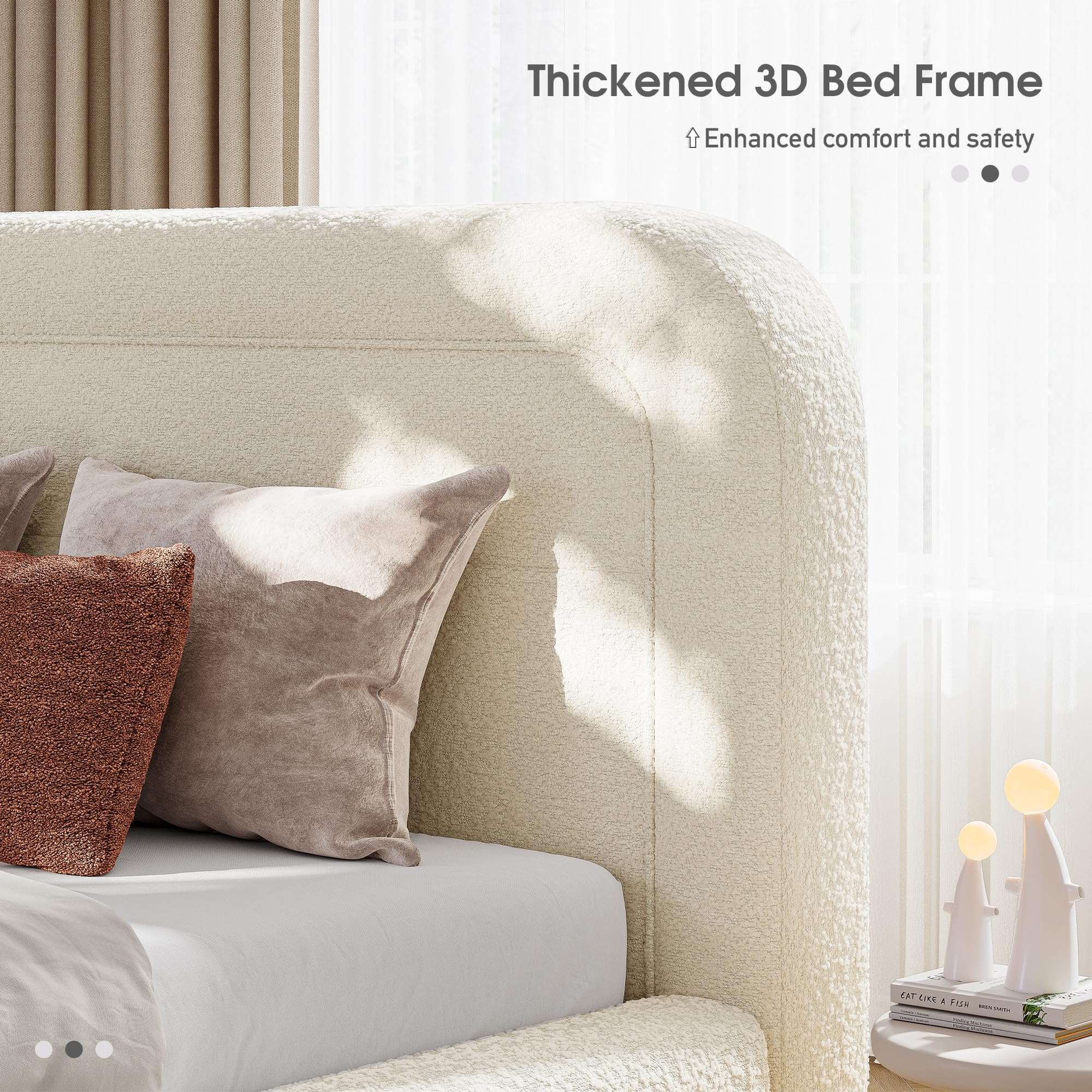 Queen Upholstered Platform Bed Frame with Curved Headboard
