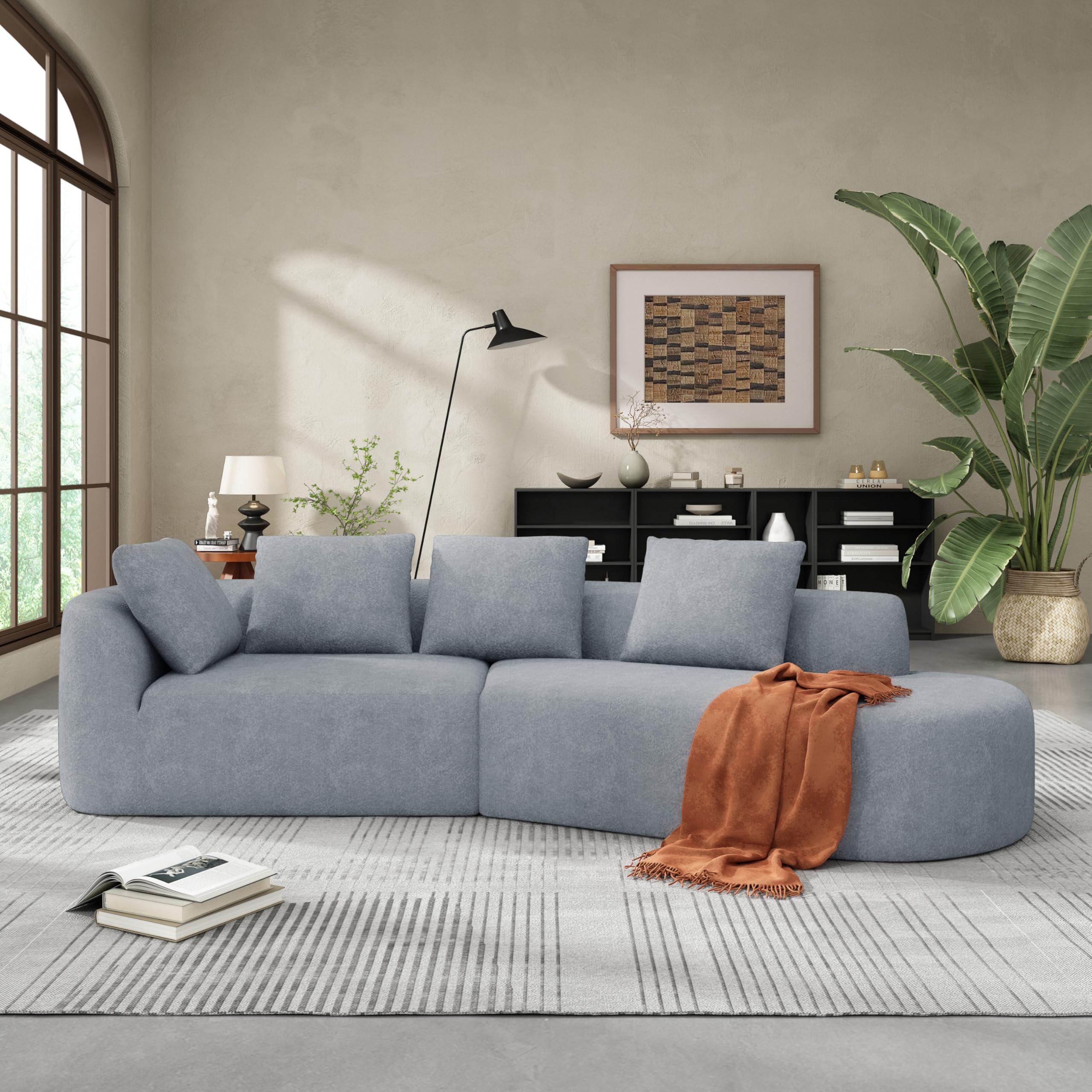 116" Curved Polyester Sectional Sofa with Chaise Lounge