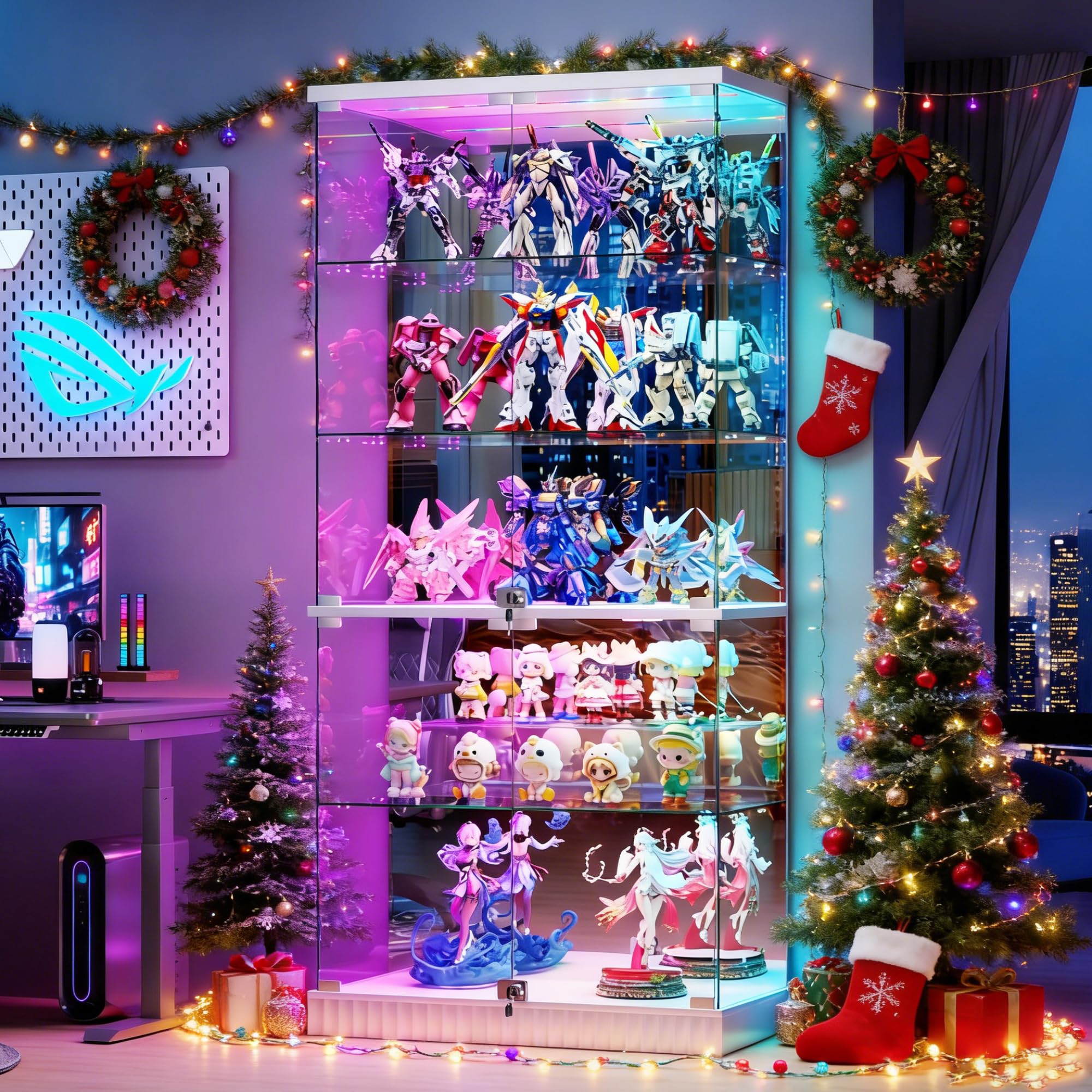 5 Tier Display Cabinet with RGB Lights and Glass Doors