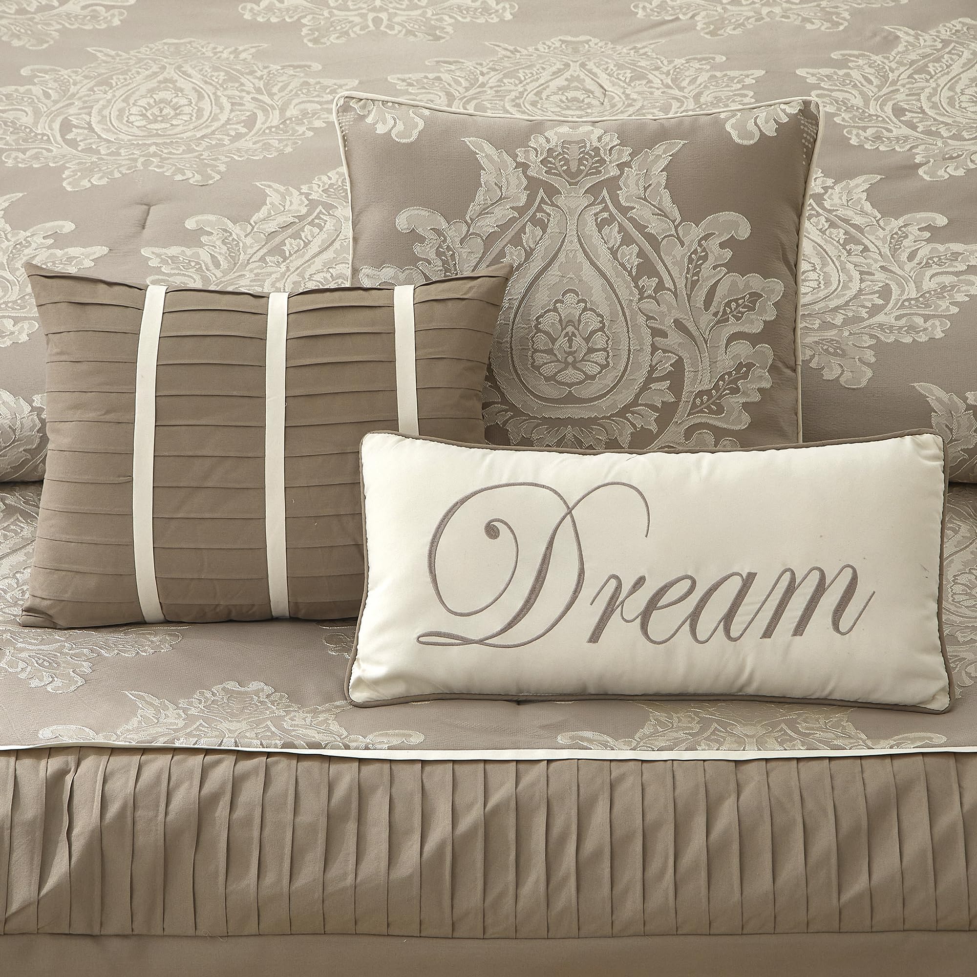 King Size Jacquard Damask Comforter Set 7 Pieces