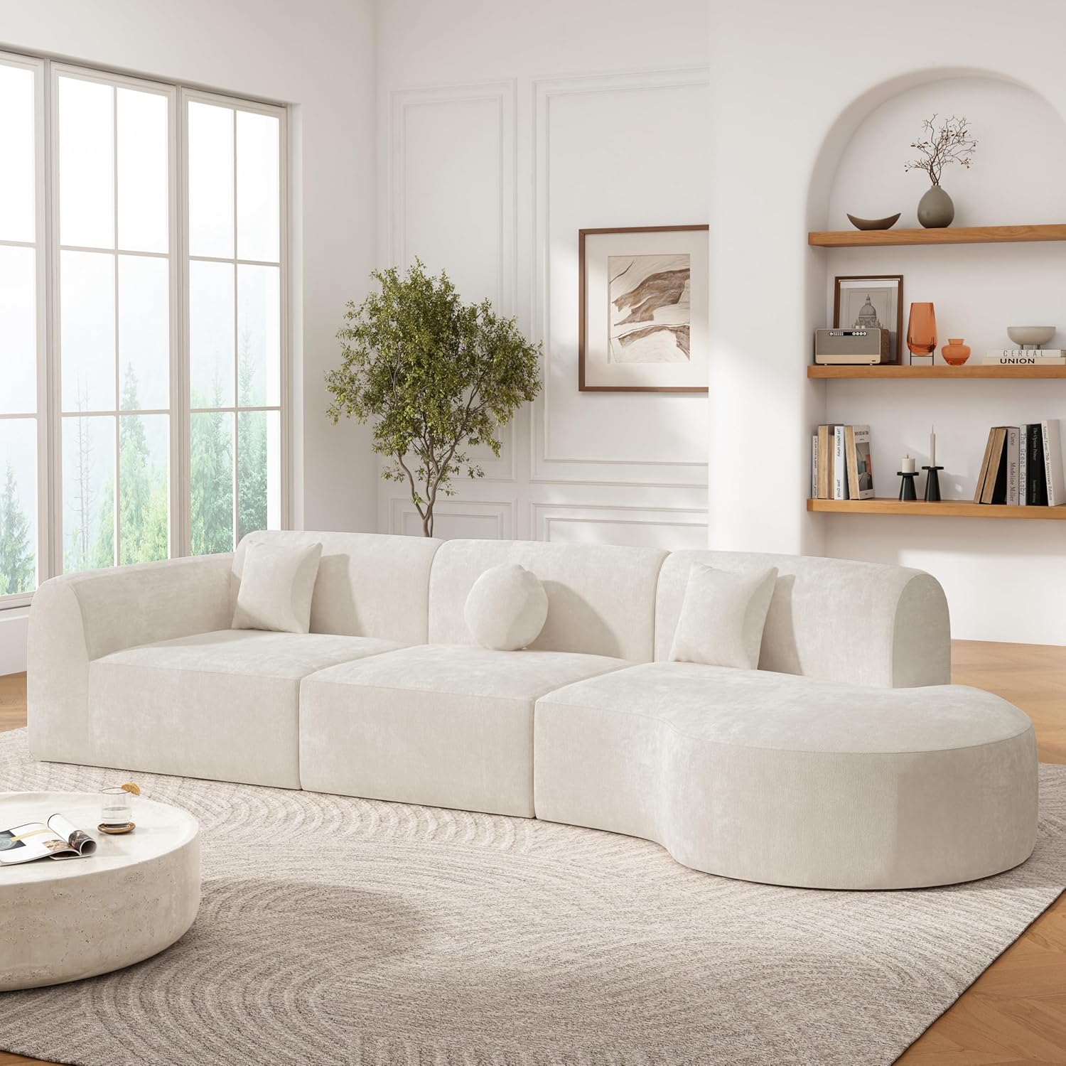 3-Piece Curved Sectional Sofa Set with Chaise Lounge