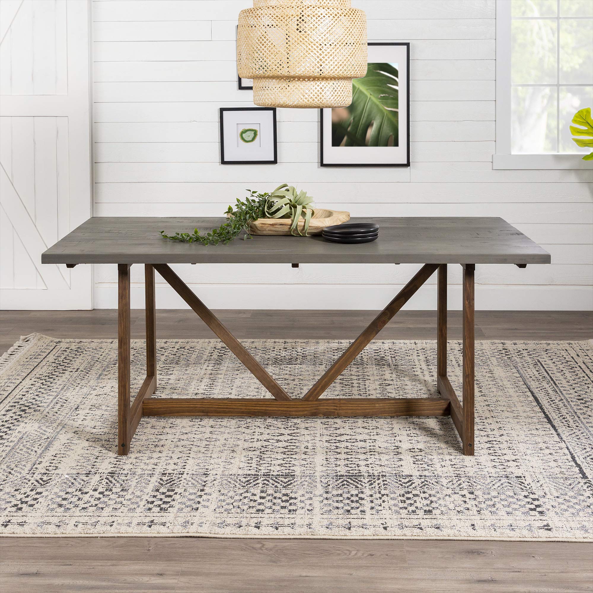 72 Inch Farmhouse Dining Table Grey Brown