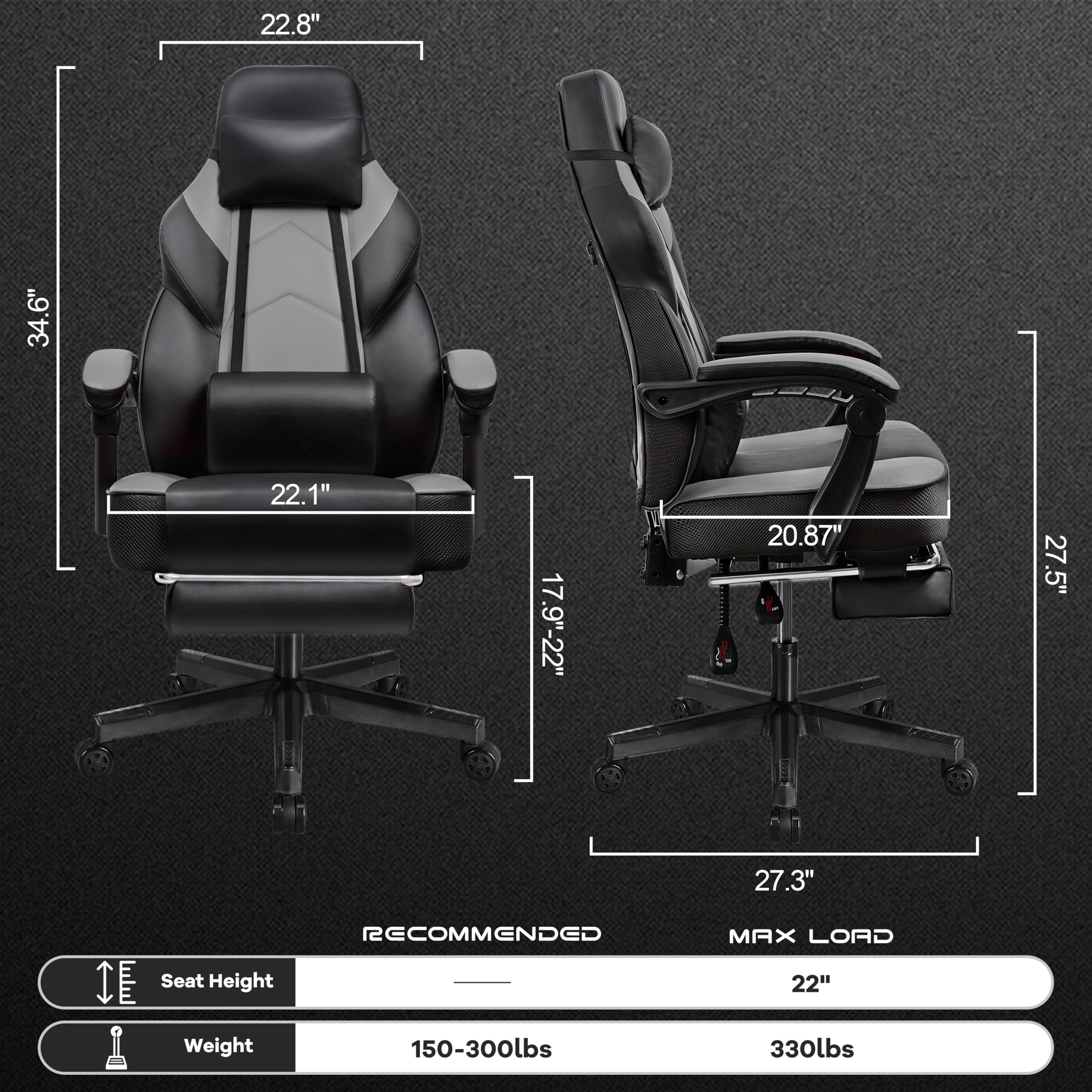 Gaming Chair with Massage and Footrest