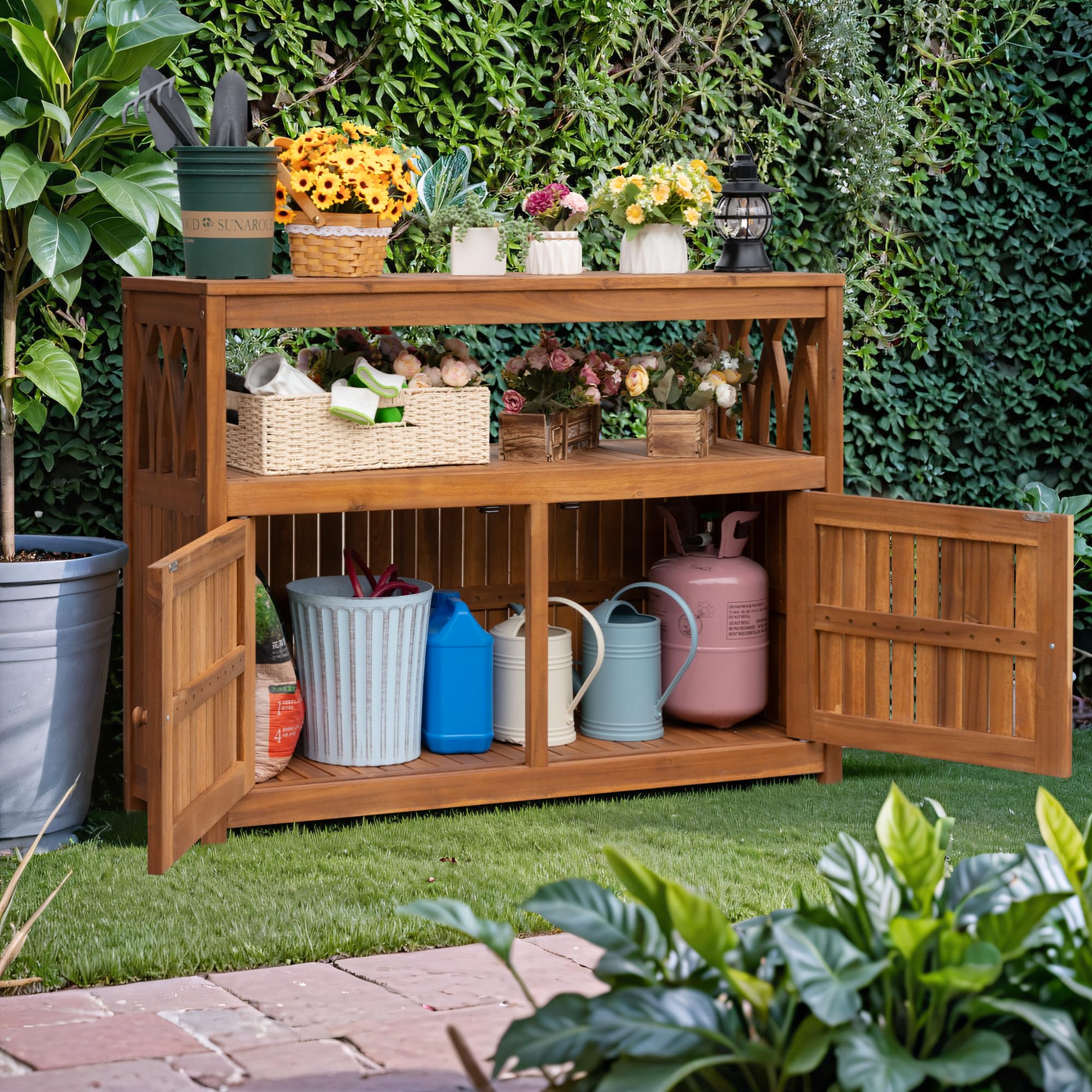 2-Tier Outdoor Storage Cabinet with Magnetic Doors