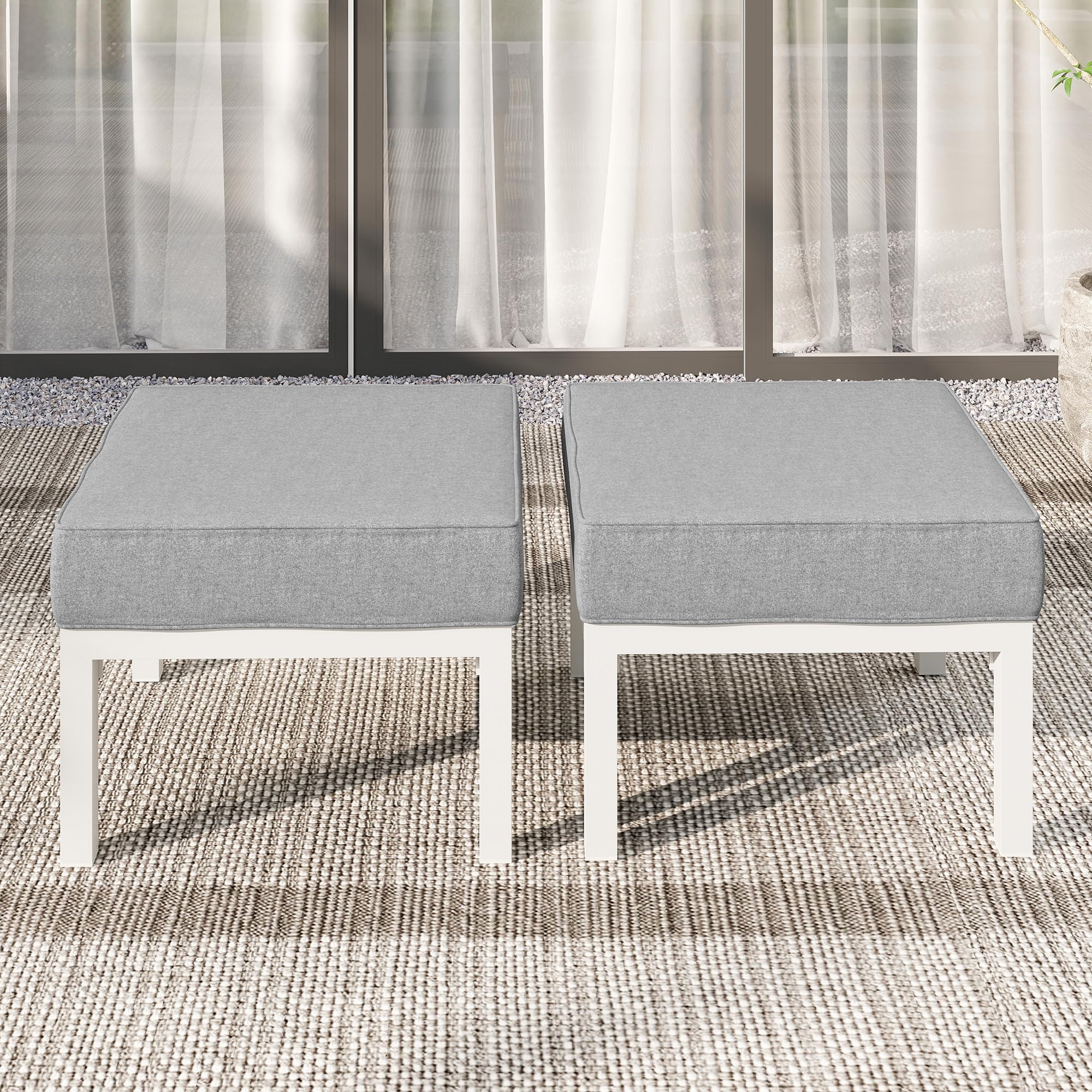Outdoor Patio Ottoman Set of 2 with Cushions