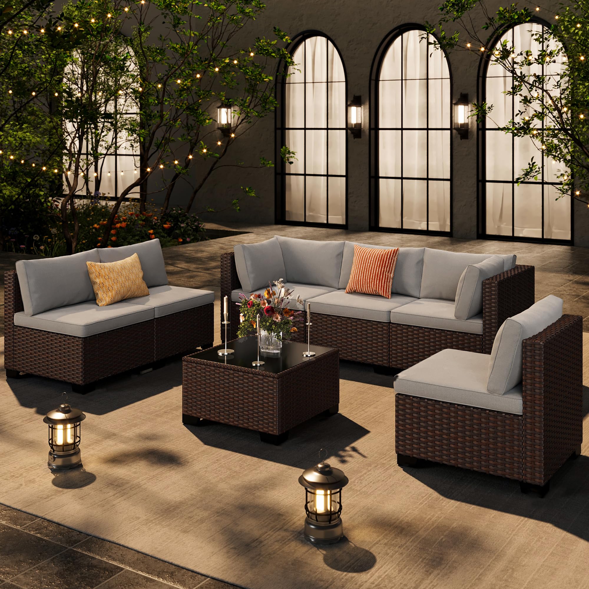 7-Piece Outdoor Sectional Patio Furniture Set with Coffee Table