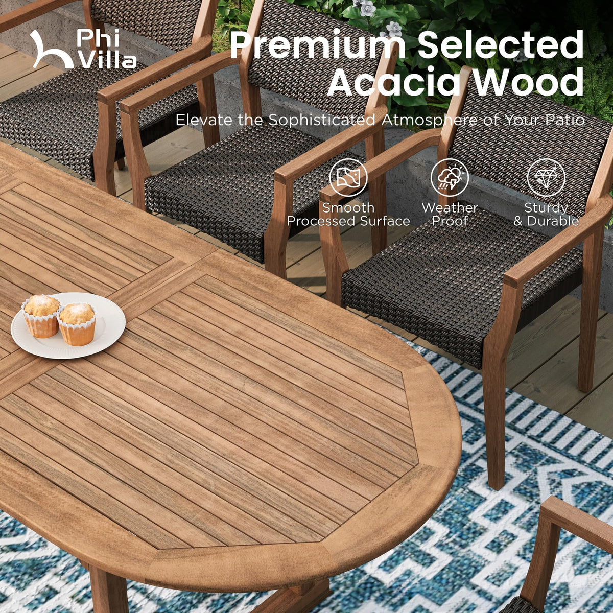 7-Piece Acacia Wood Outdoor Dining Set for 6