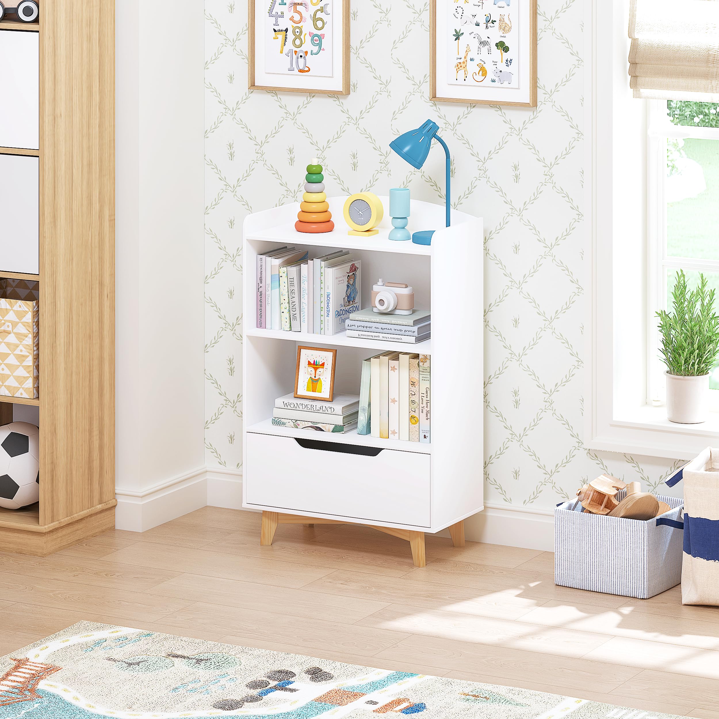 Kids Bookshelf with Storage and Drawer