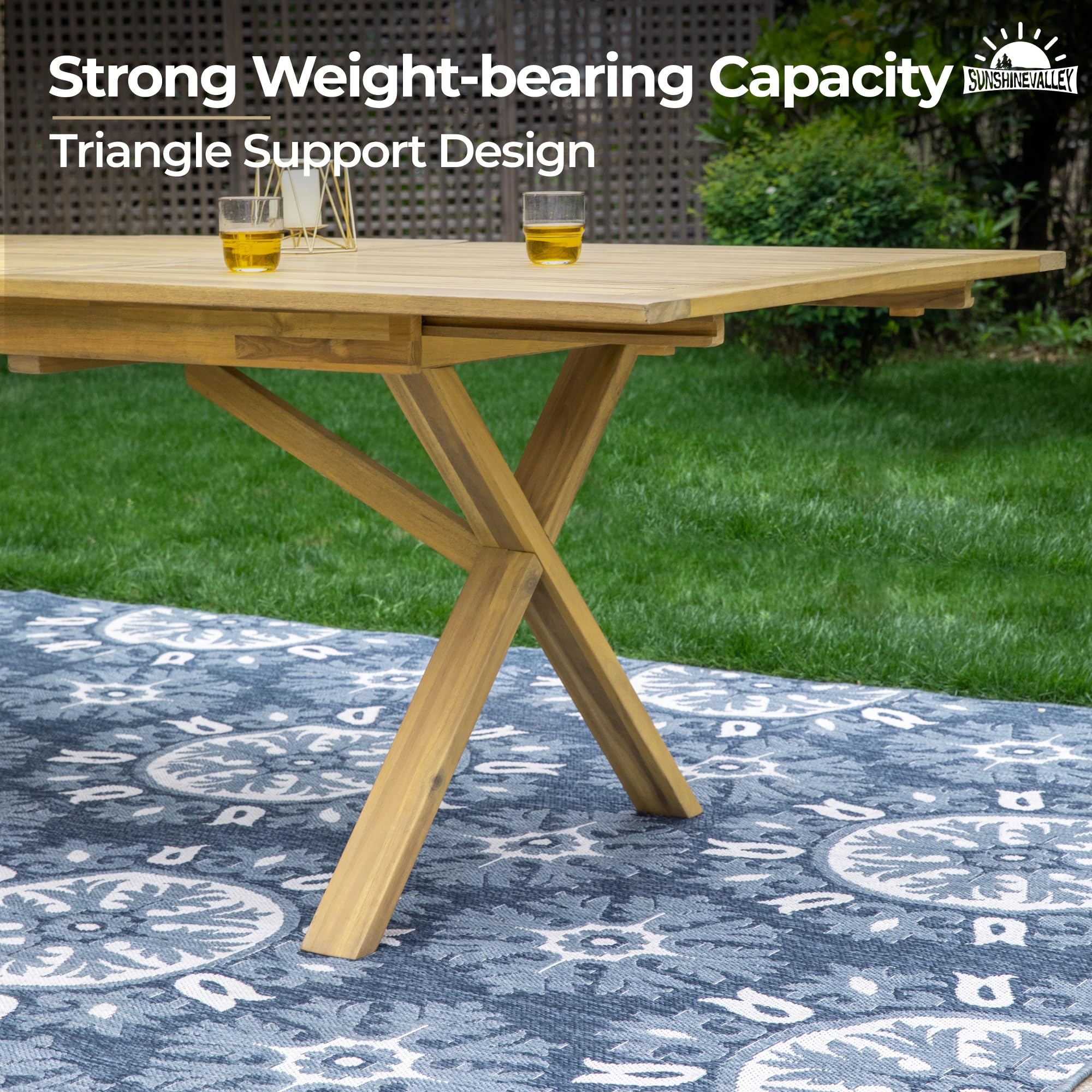 SUNSHINE VALLEY Acacia Wood 7 Piece Patio Dining Sets for 6, Outdoor Dining Set with Expandable Teak Dining Table(1.97" Umbrella Hole) & Wooden Chairs, Patio Table and Chairs for Backyard,Deck