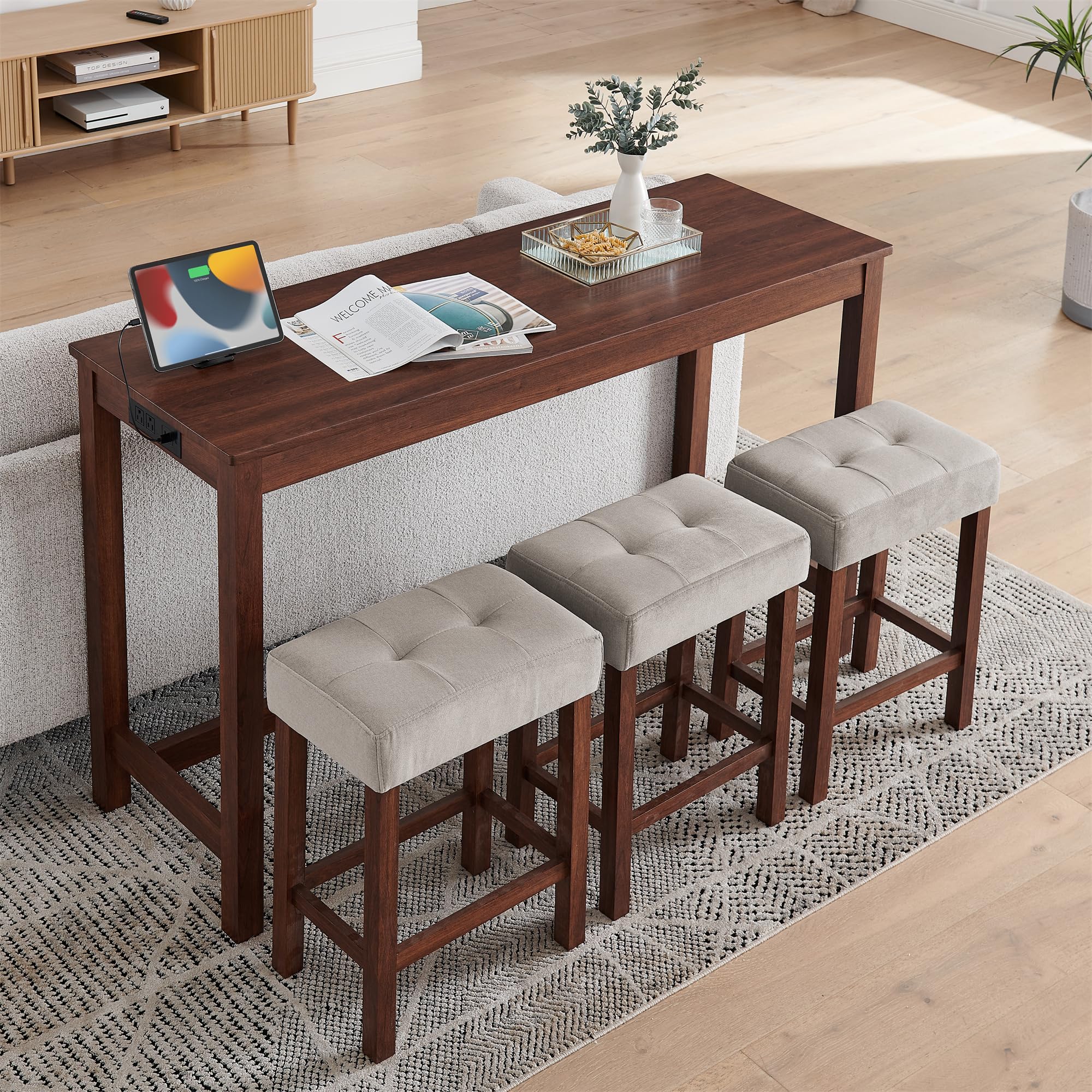 Counter Height Bar Table Set with Power Outlet
