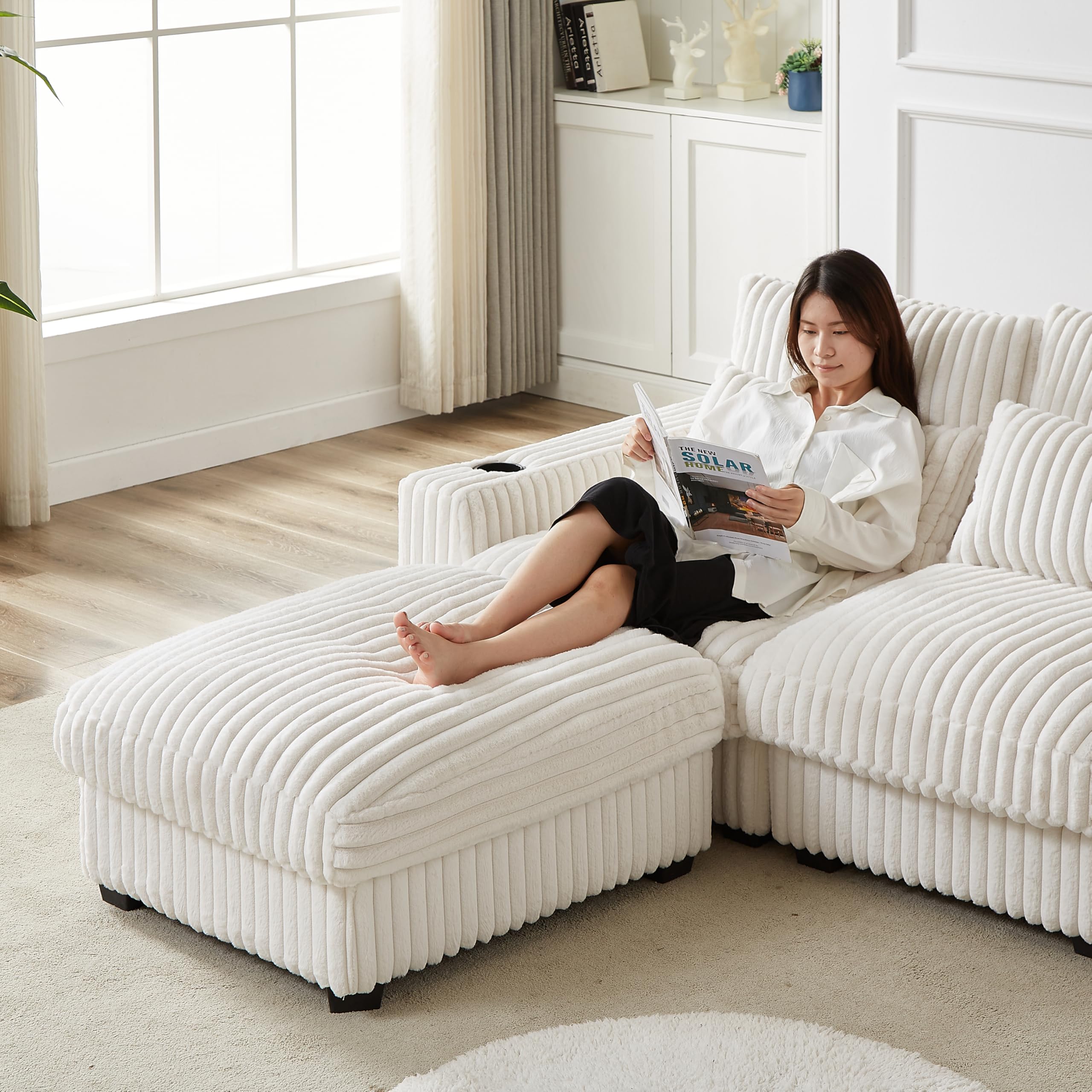 L-Shaped Modular Sectional Sofa with Ottoman