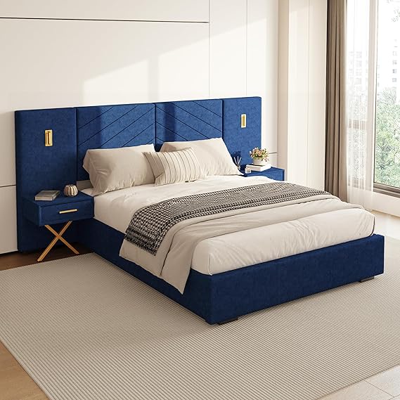 Queen Platform Bed with LED Lights and Nightstands