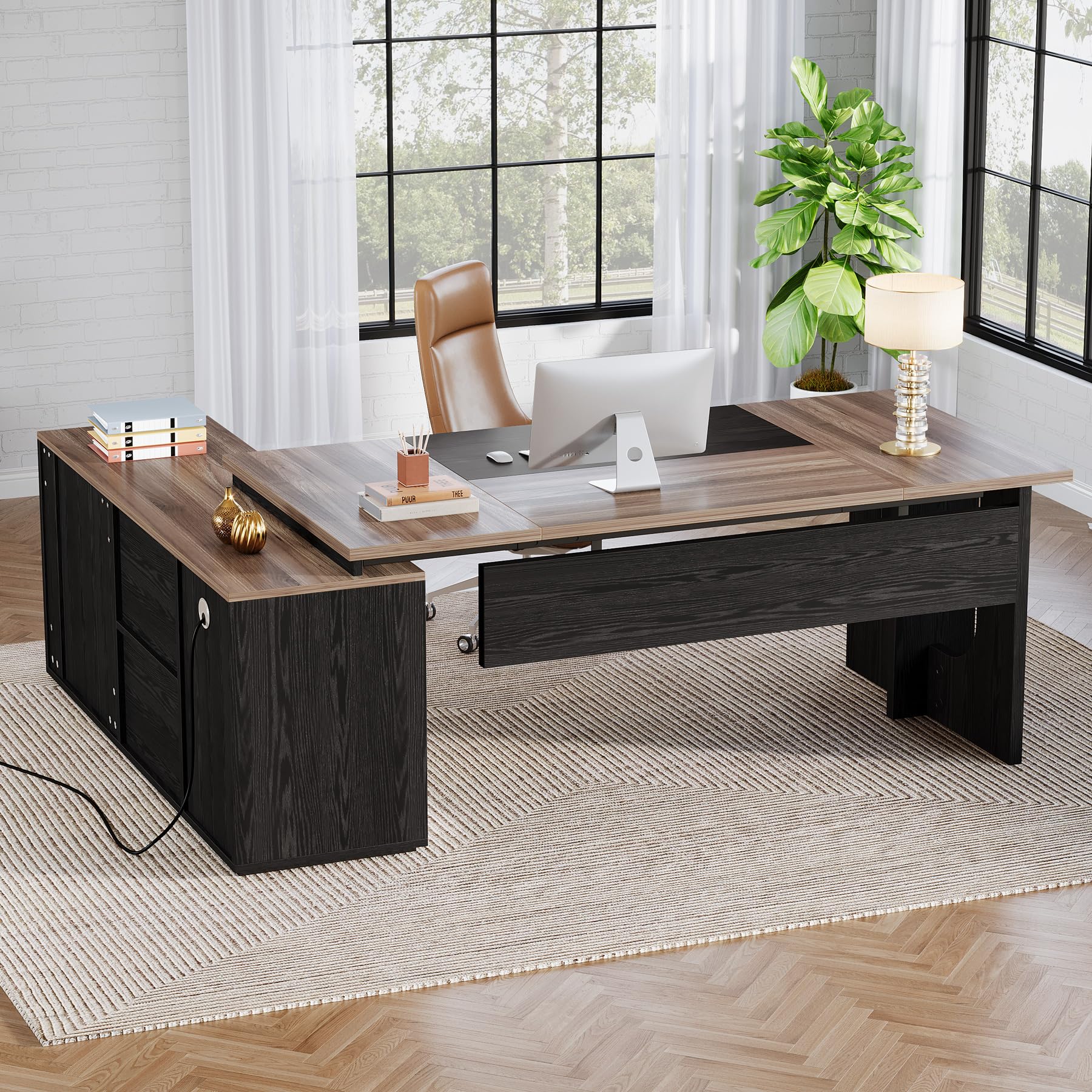 74.8 Inch Executive Desk with Cabinet and Storage