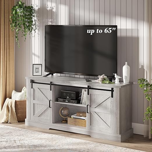 58-Inch Farmhouse TV Console with Sliding Barn Doors
