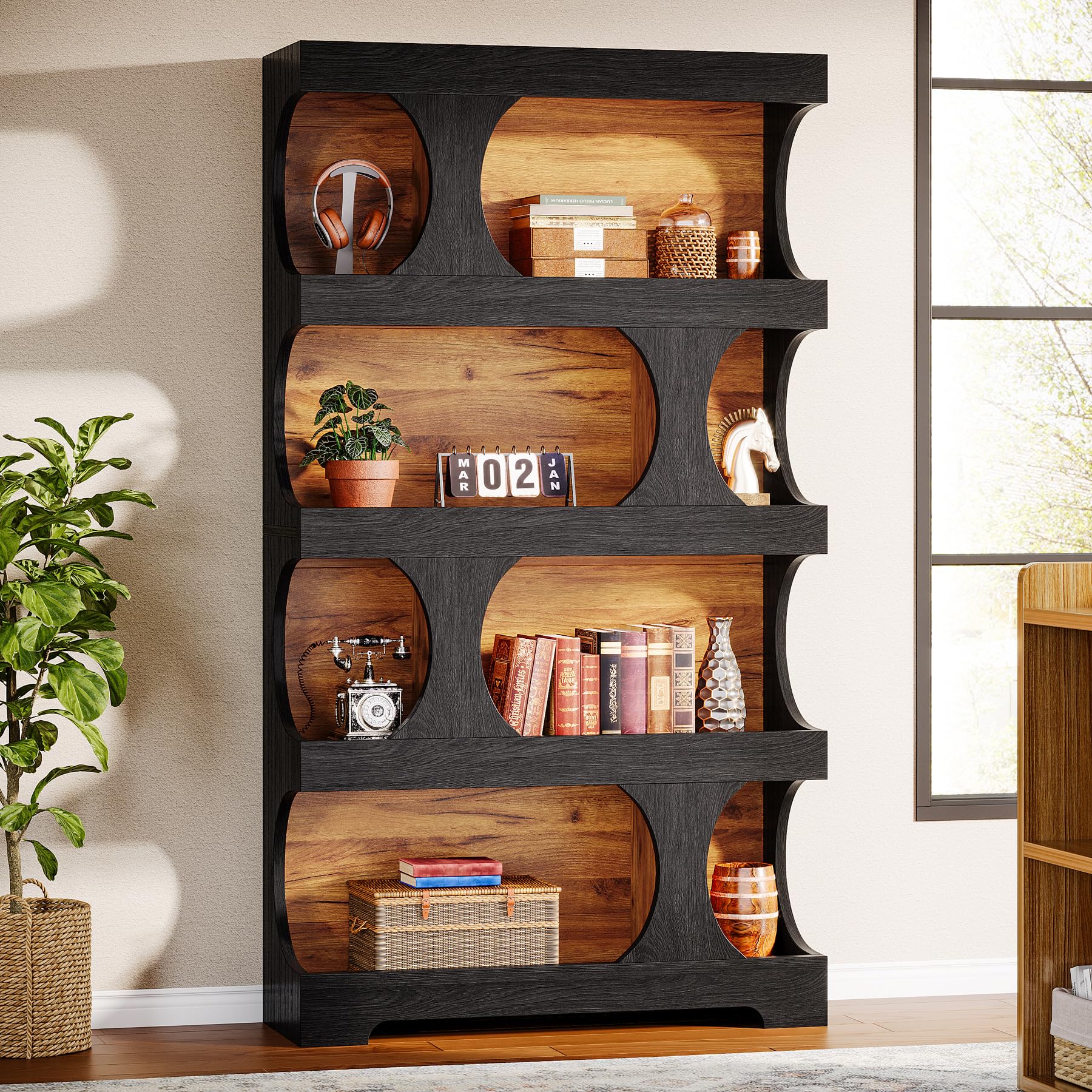 71" Asymmetrical Black Bookcase