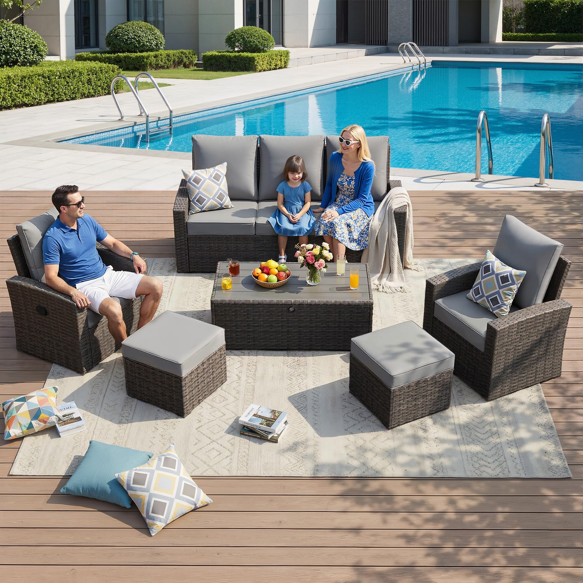 6-Piece Outdoor Patio Furniture Set with Reclining Chairs