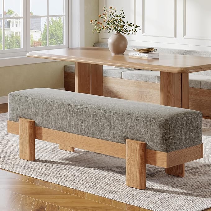 55-Inch Upholstered Dining Bench with Fabric Padded Seat