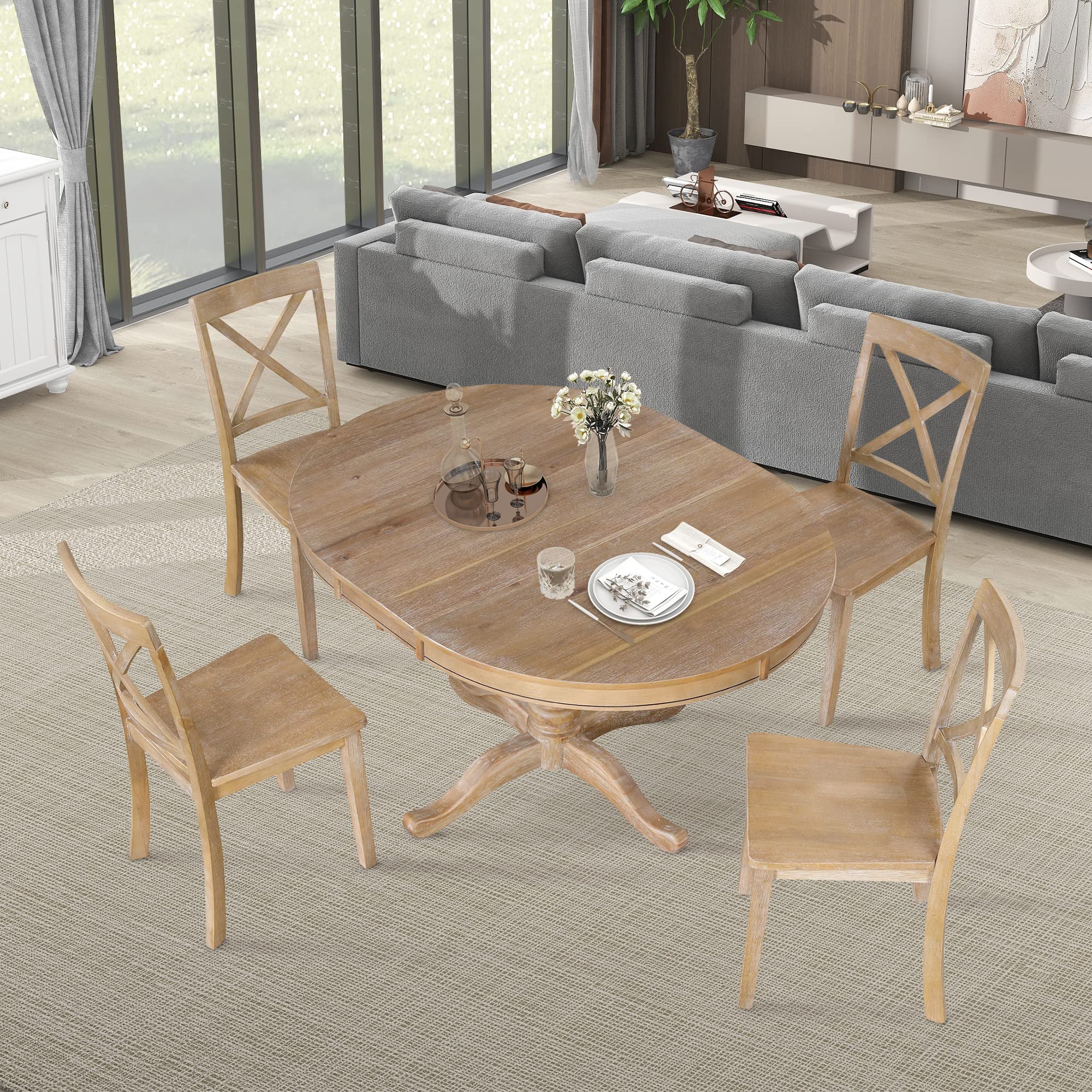 5-Piece Round Dining Table Set with 4 Chairs
