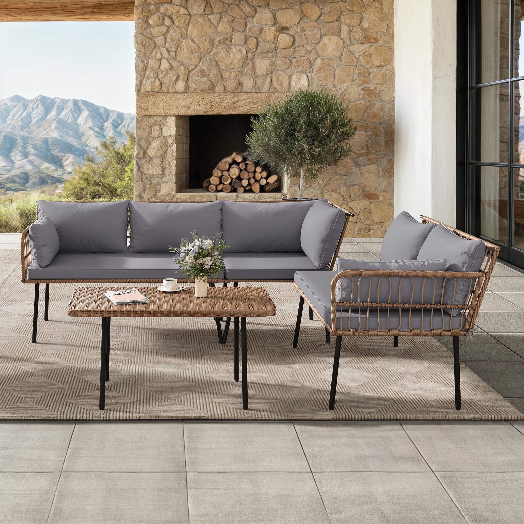 4-Piece Wicker Patio Conversation Set