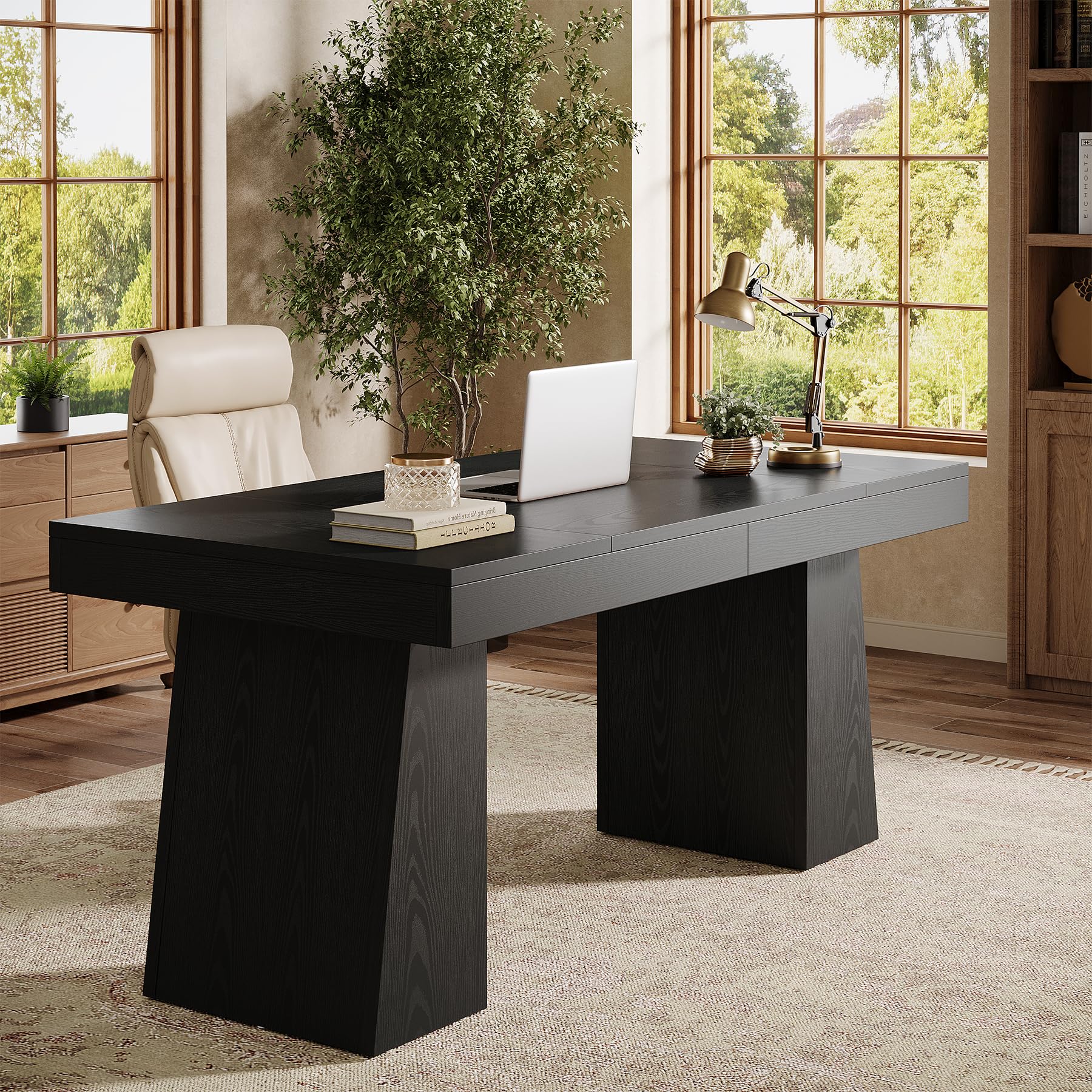 55" Executive Desk with Double Pedestal - Modern Wooden Office Writing Table